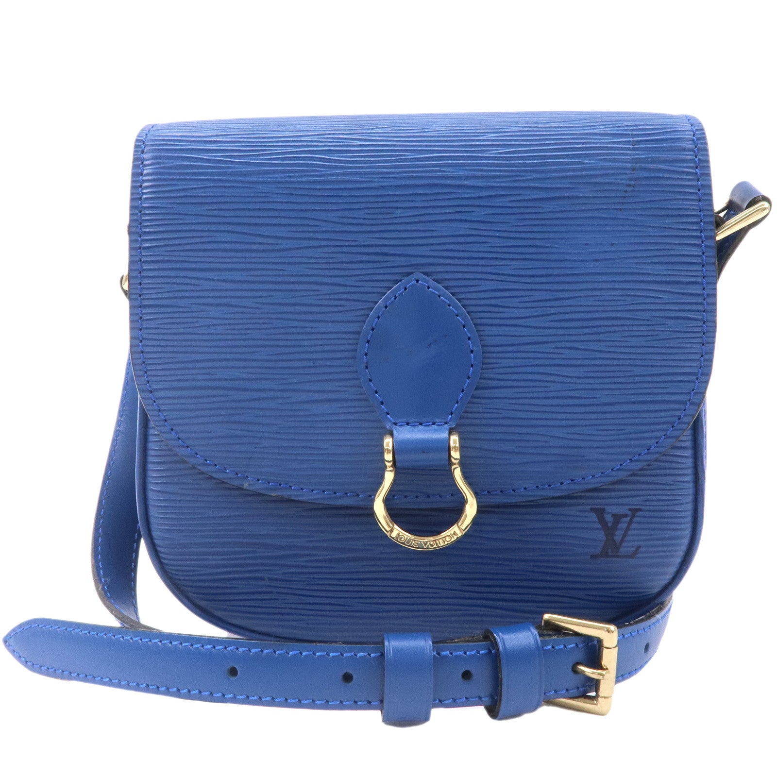 LOUIS VUITTON Logo Mini Saint Cloud Shoulder Bag Epi Leather Blue M52215  89AC617