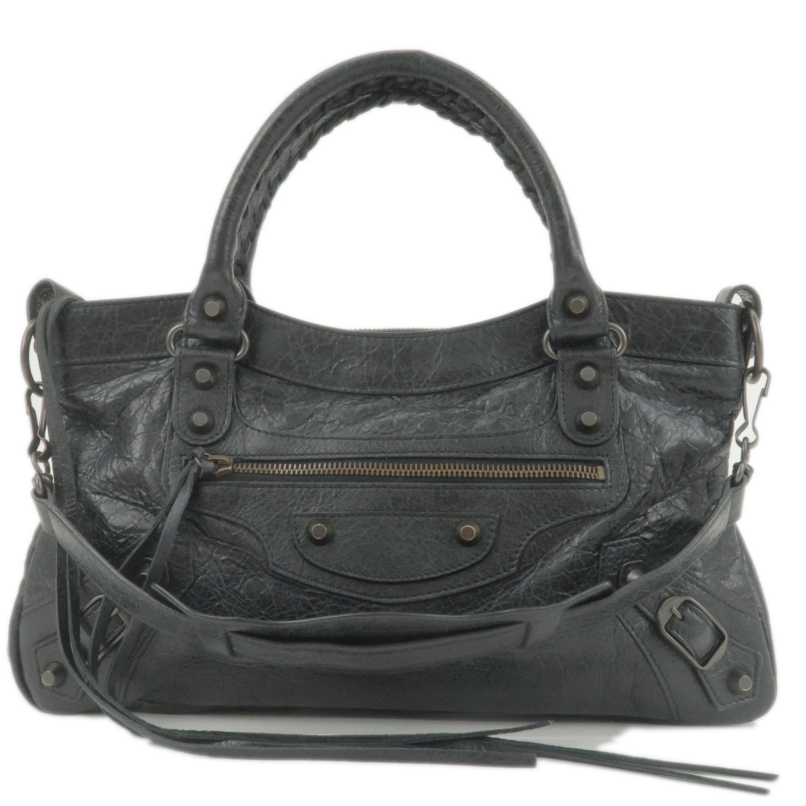 HERMES Her Bag Black Canvas Leather 2Way Backpack Hand Bag Used