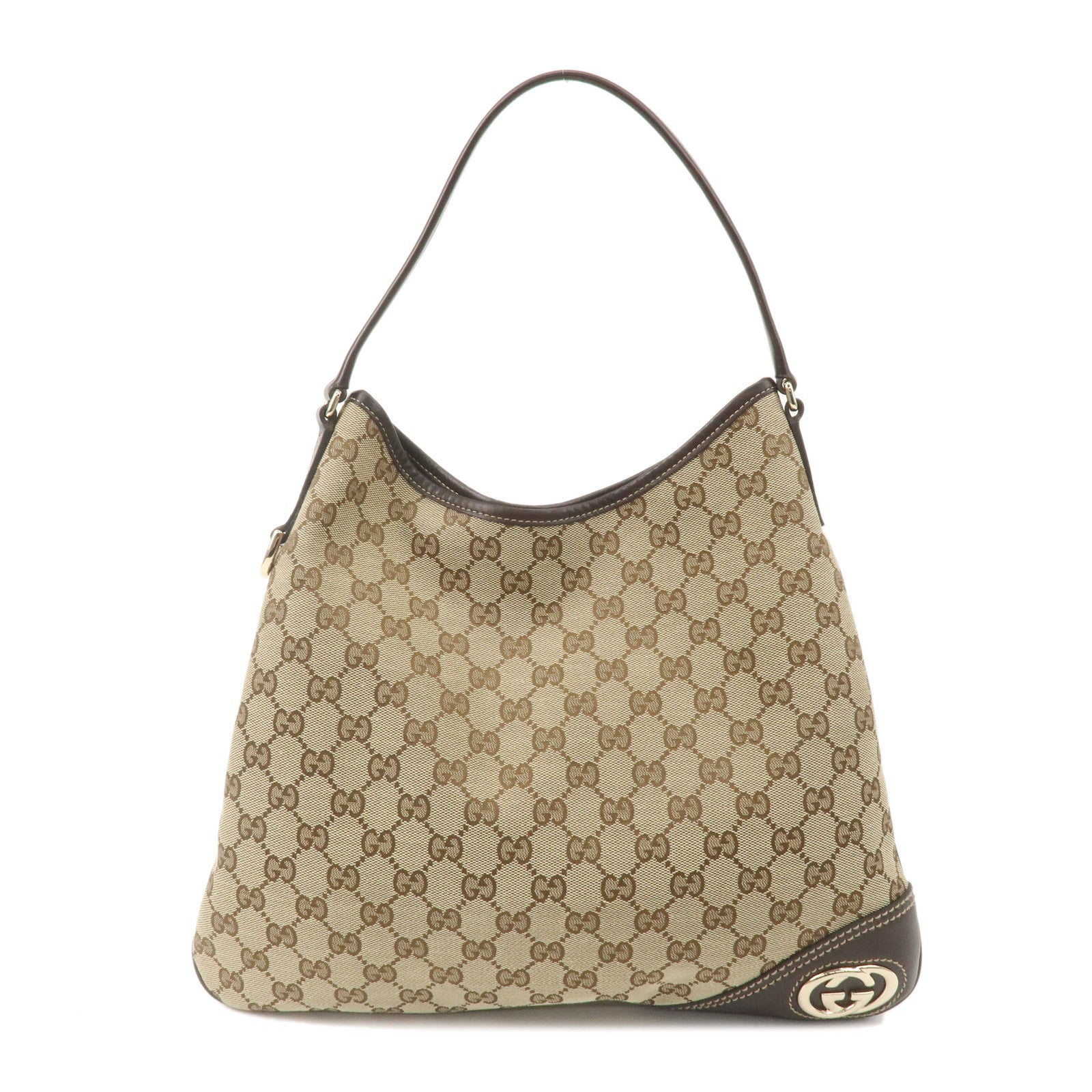 GUCCI-GG-Canvas-Leather-Shoulder-Bag-Beige-Brown-169947