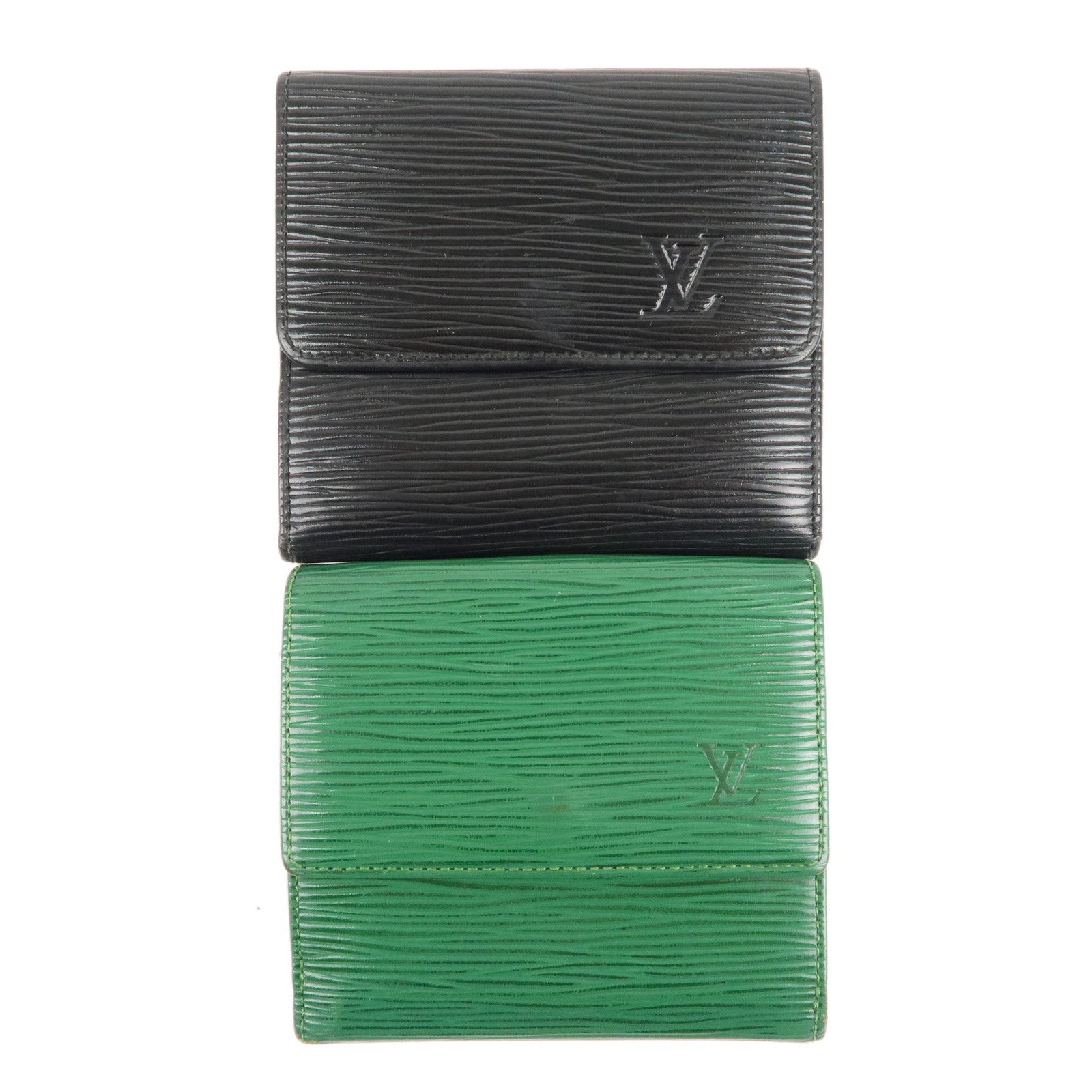 Louis-Vuitton-Epi-Set-of-2-Double-Hook-Wallet-Borneo-Green-Black