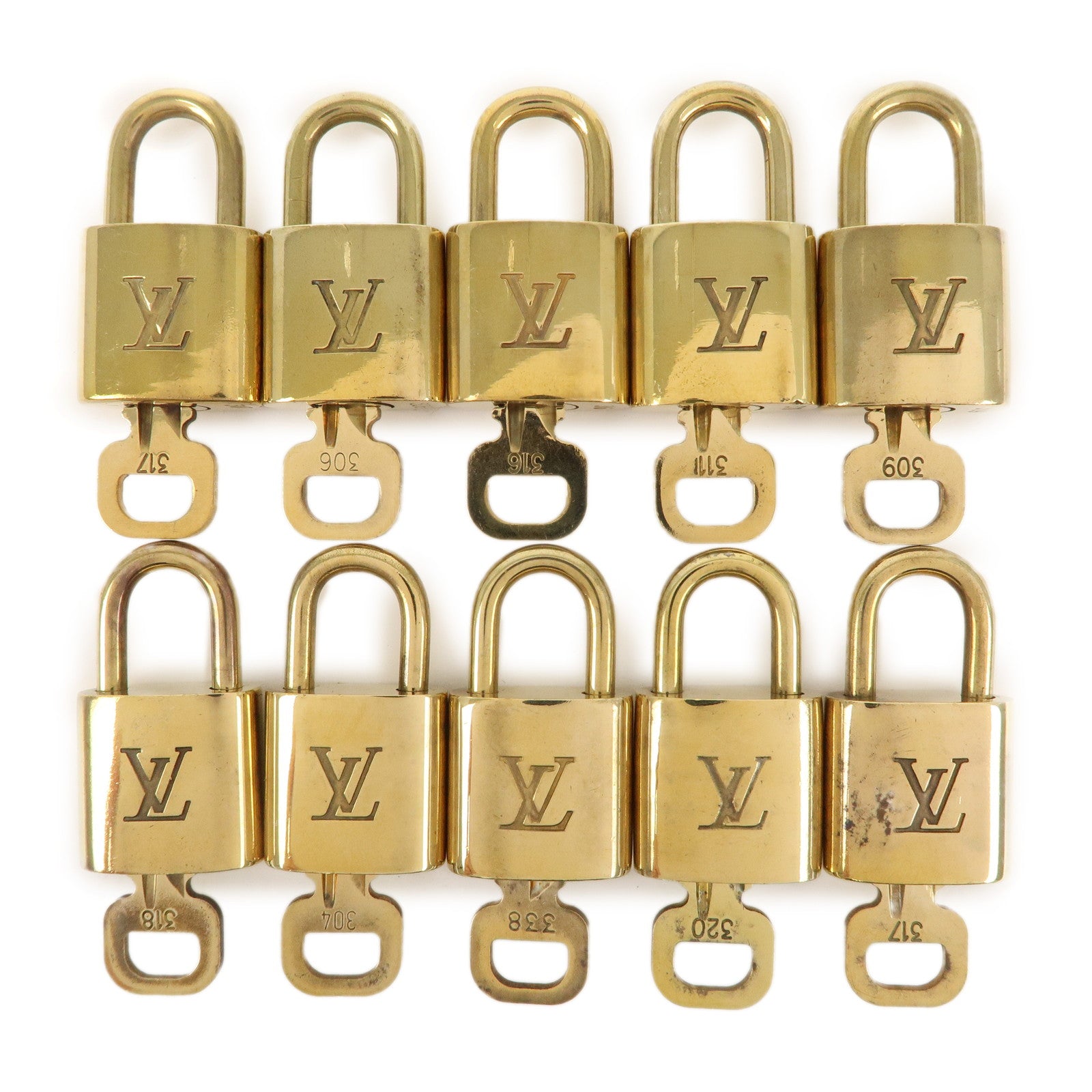 LOUIS VUITTON Padlock Key Cadena Gold Polished #333 Triples Same numbers !