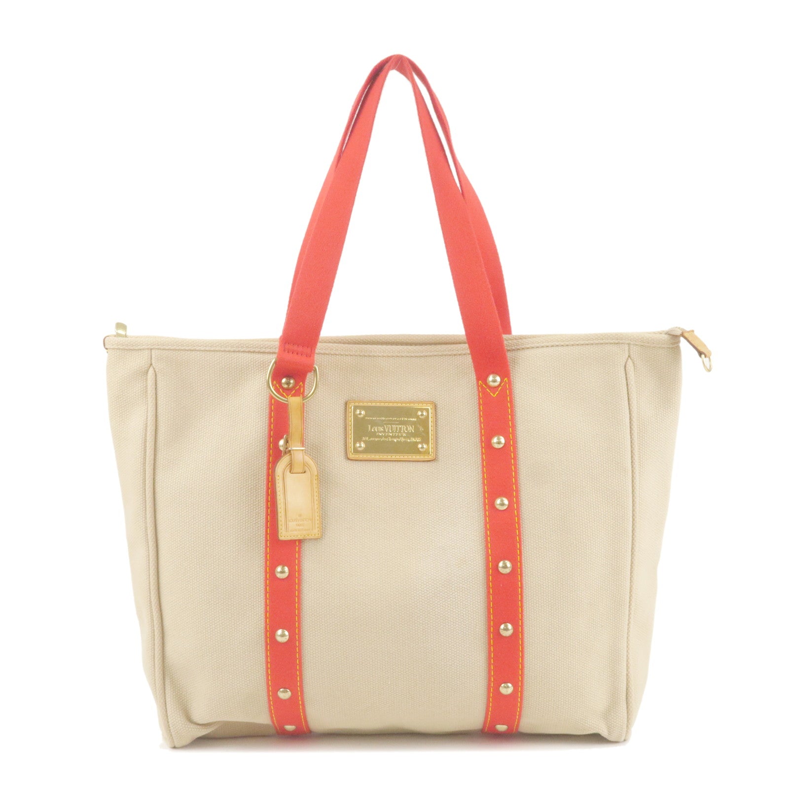 Louis-Vuitton-Antigua-Cabas-GM-Tote-Bag-Hand-Bag-Beige-Red-M40032