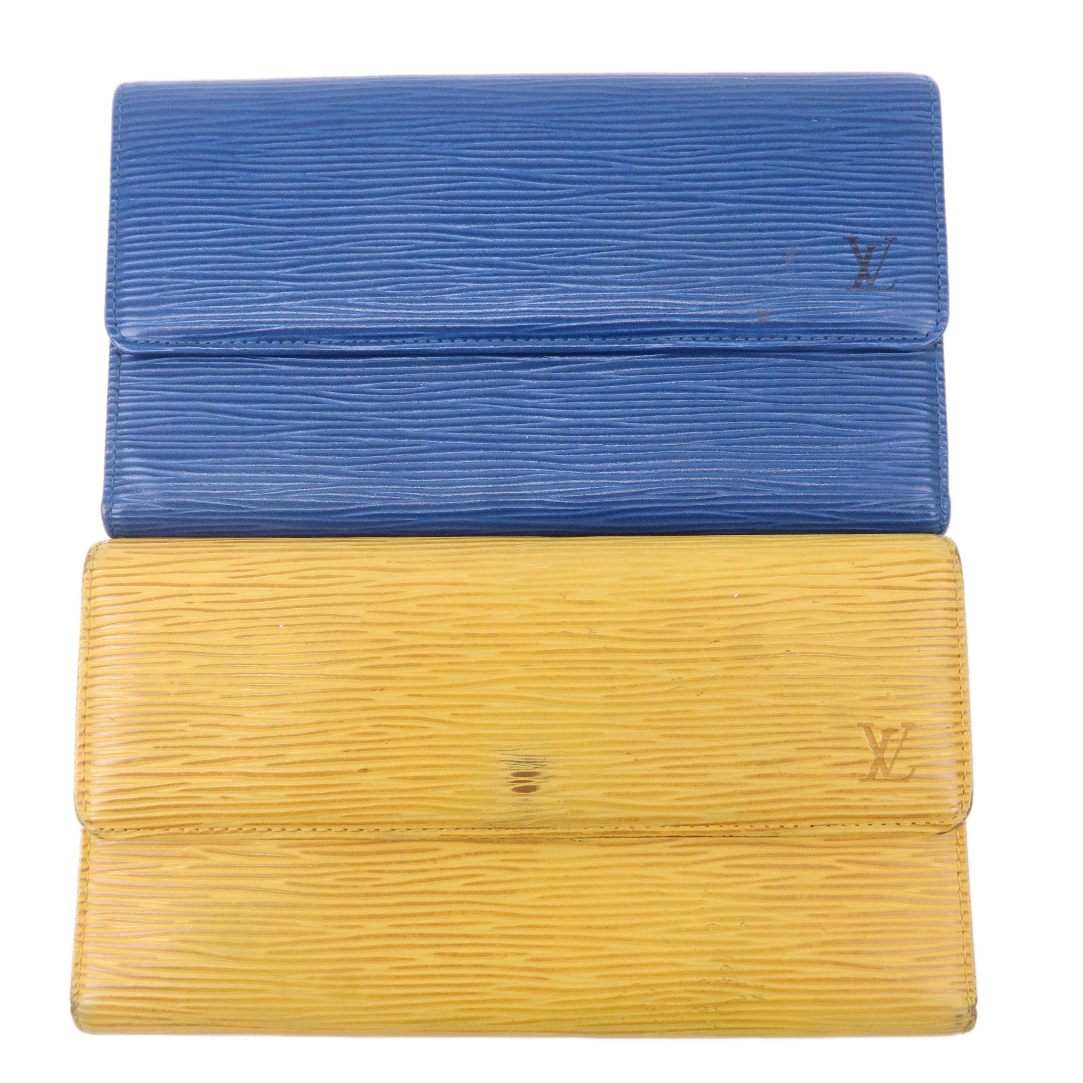 Louis-Vuitton-Epi-Set-of-2-Long-Wallet-Yellow-Blue-M63389-M63385