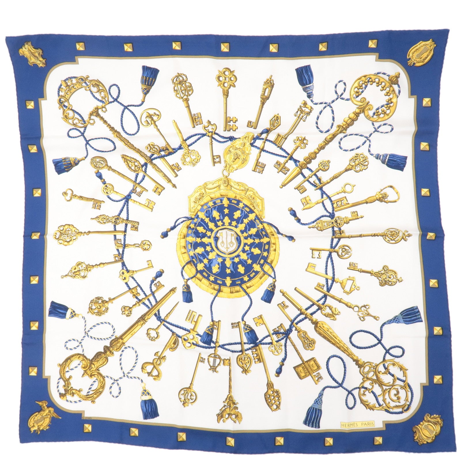 Hermès Golden Keys Les Clés Carré 90 Silk Scarf ○ Labellov