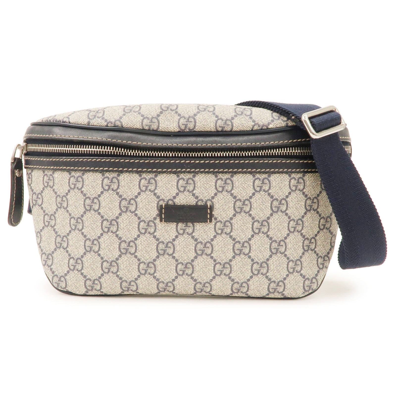 GUCCI-GG-Supreme-Leather-Waist-Bag-Crossbody-Bag-Navy-Beige-233269