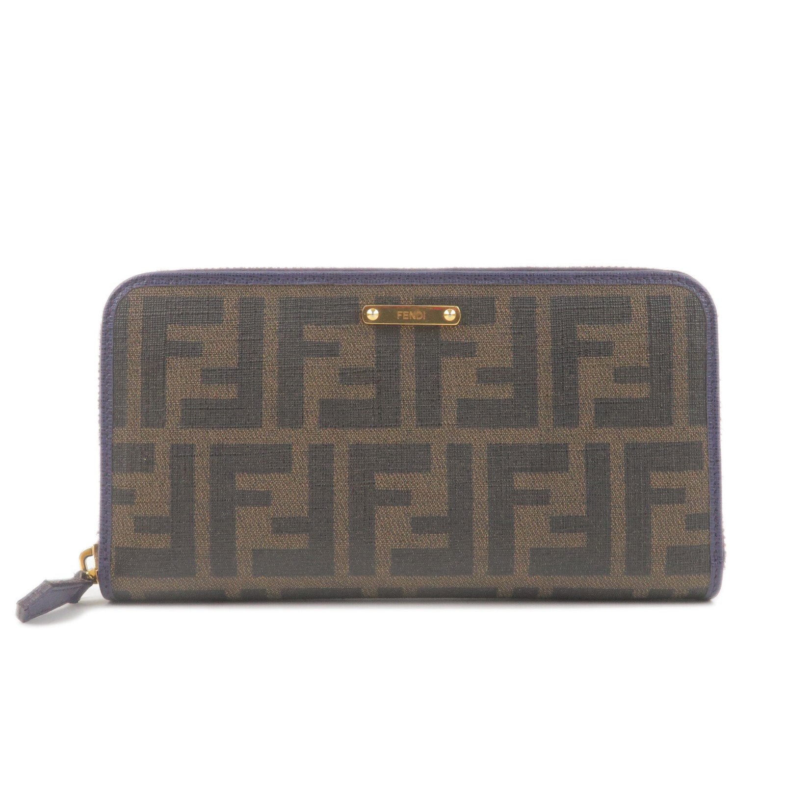 Vintage FENDI Long wallet w/Coin Pocket Zip Around Zucca pattern