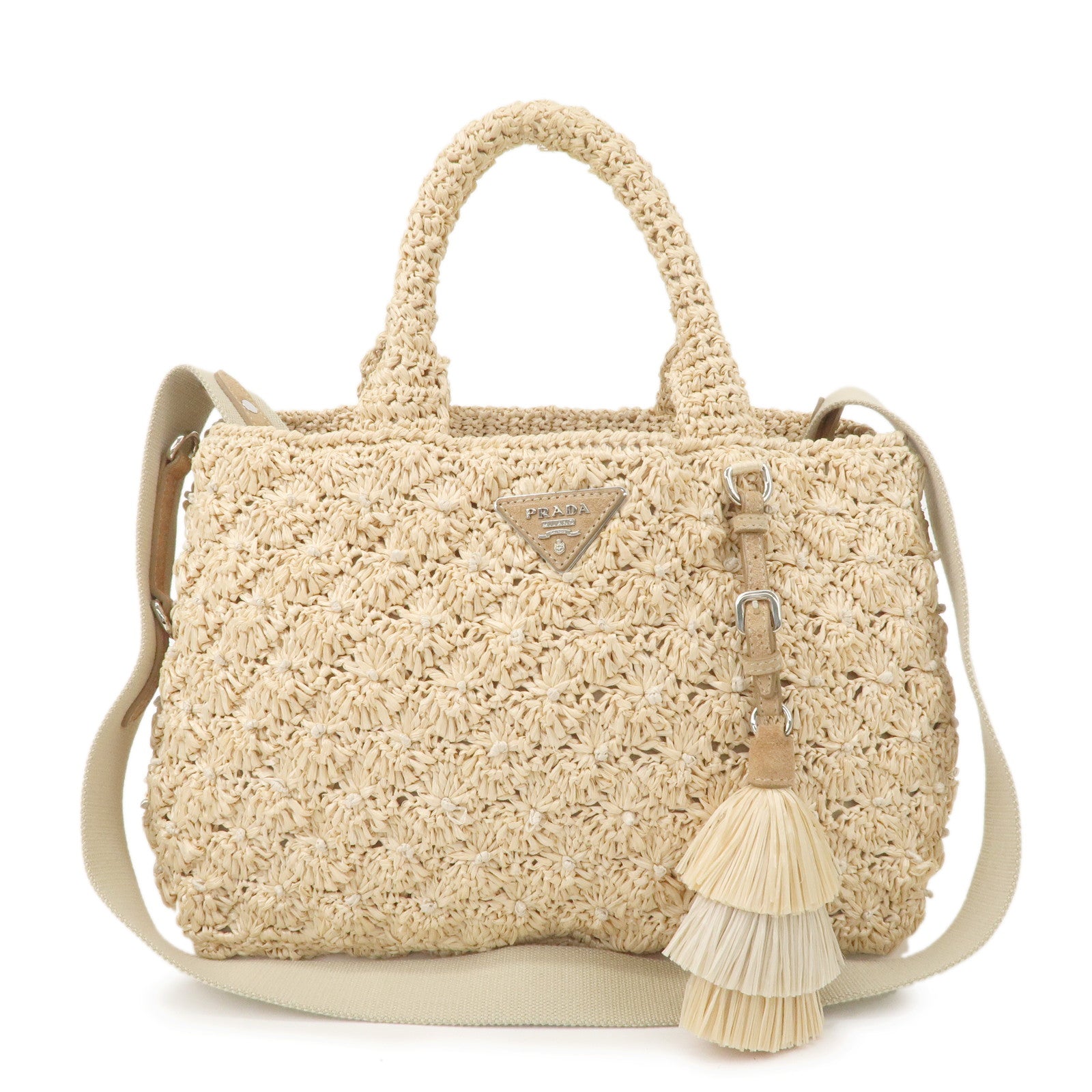 PRADA Raffia 2Way Bag Straw Bag Hand Bag Beige 1BG889 dct