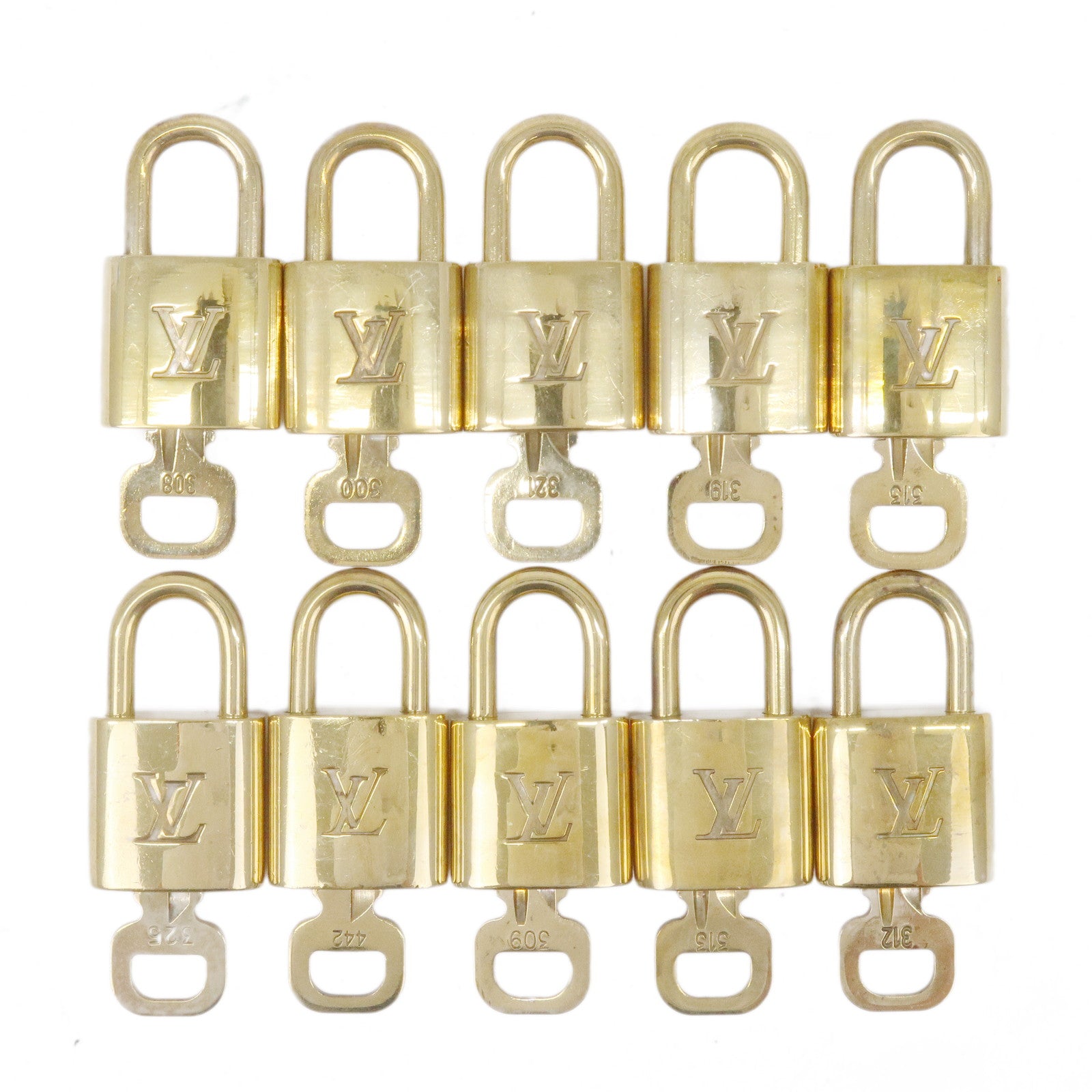 Set of 10 Louis Vuitton Cadena Padlock Gold Key Metal