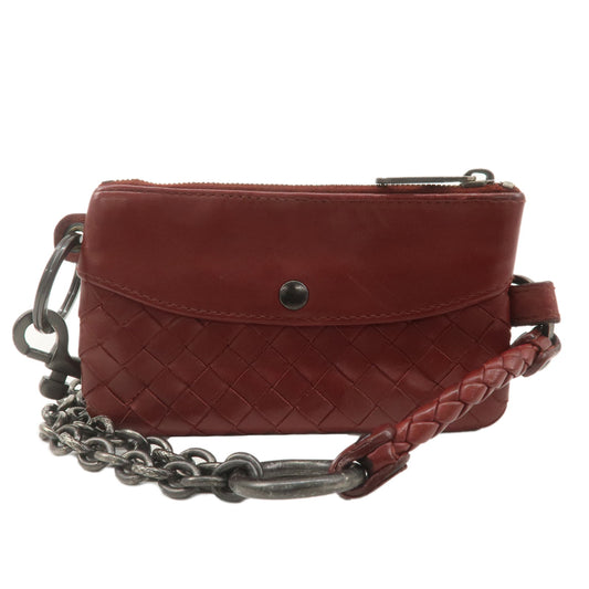 BOTTEGA-VENETA-Intrecciato-Leather-Chain-Coin-Case-Pouch-Red