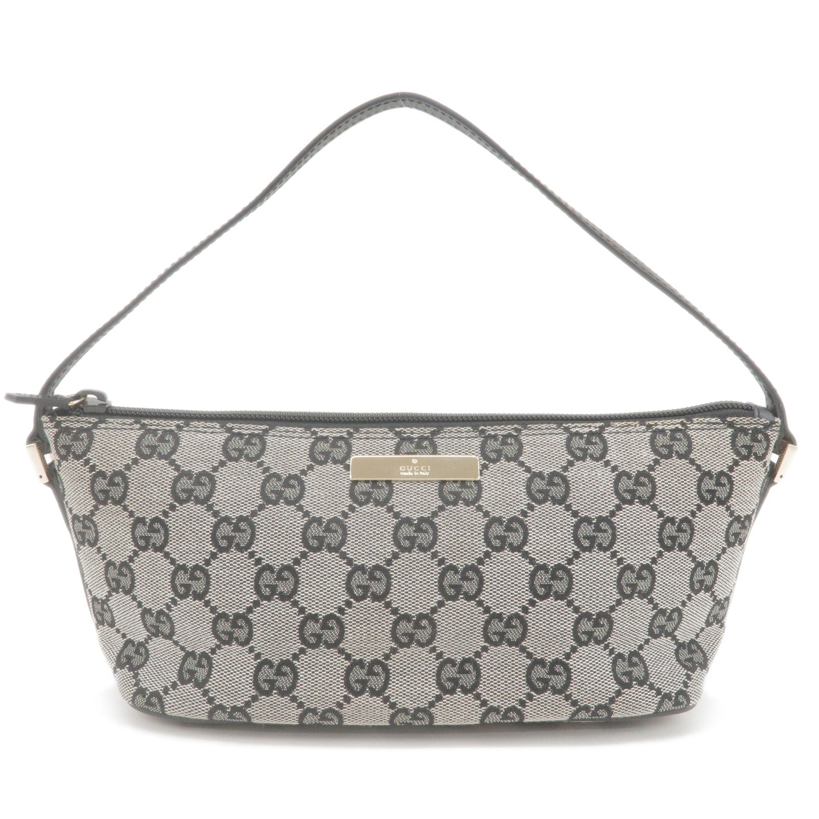 GUCCI-Boat-Bag-GG-Canvas-Leather-Hand-Bag-Black-White-039-1103