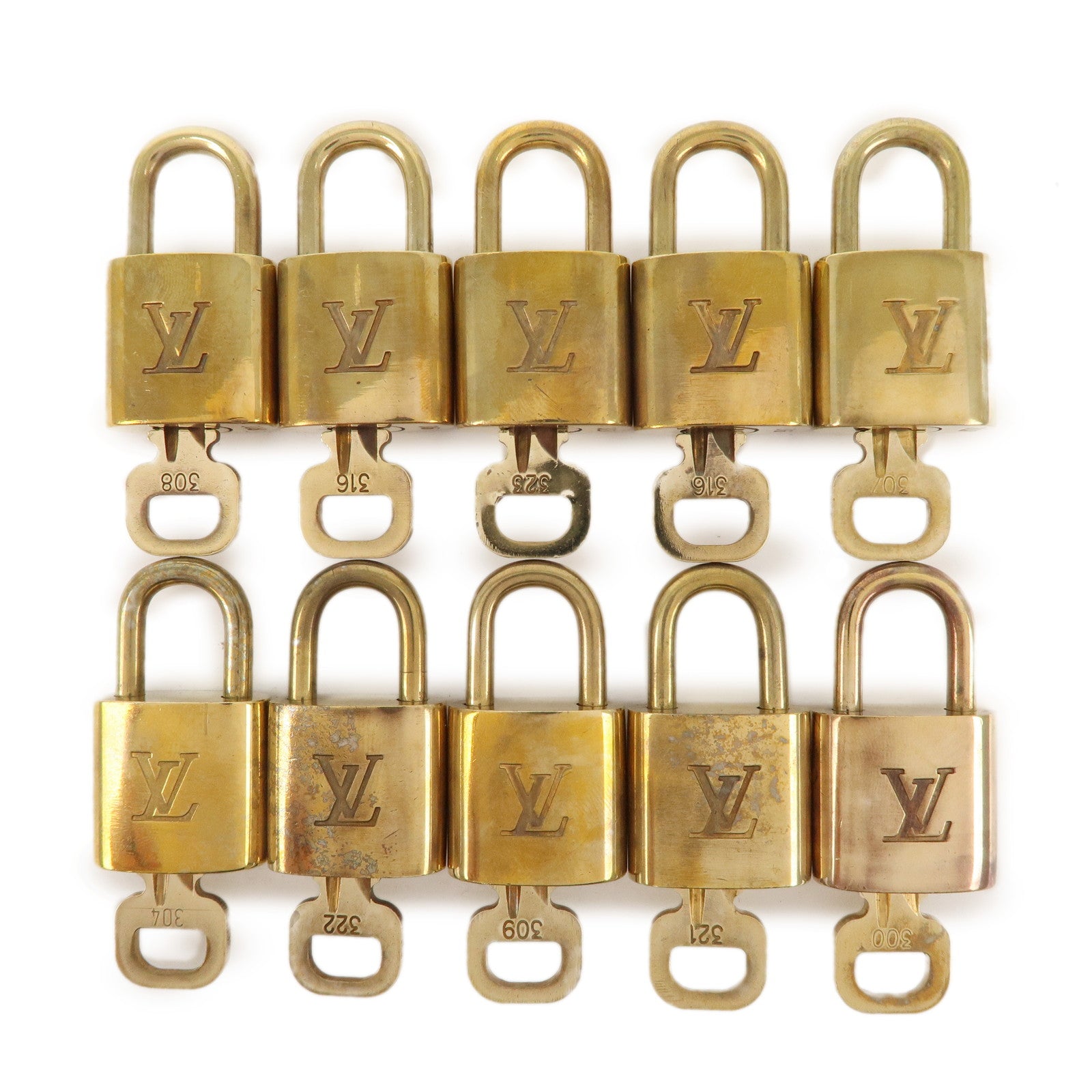 Authentic Louis Vuitton Gold Brass Lock and Key Set 308 