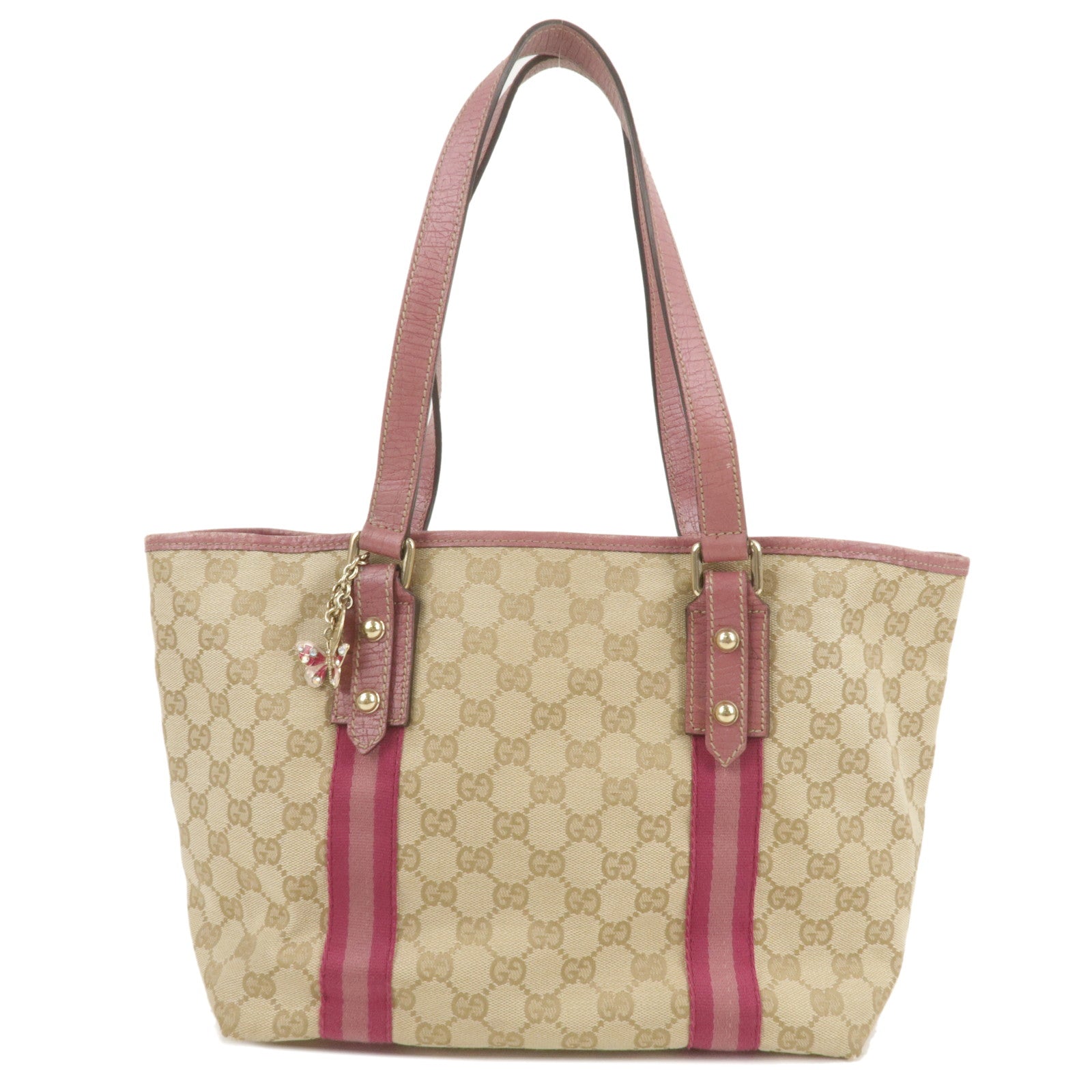GUCCI Sherry Line Hand Tote Bag Handbag With charm GG Canvas Leather Good  137396