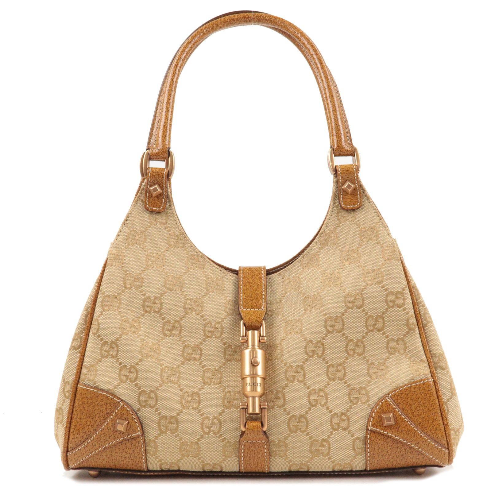 Gucci GG Canvas Jackie Bardot Leather Handbag