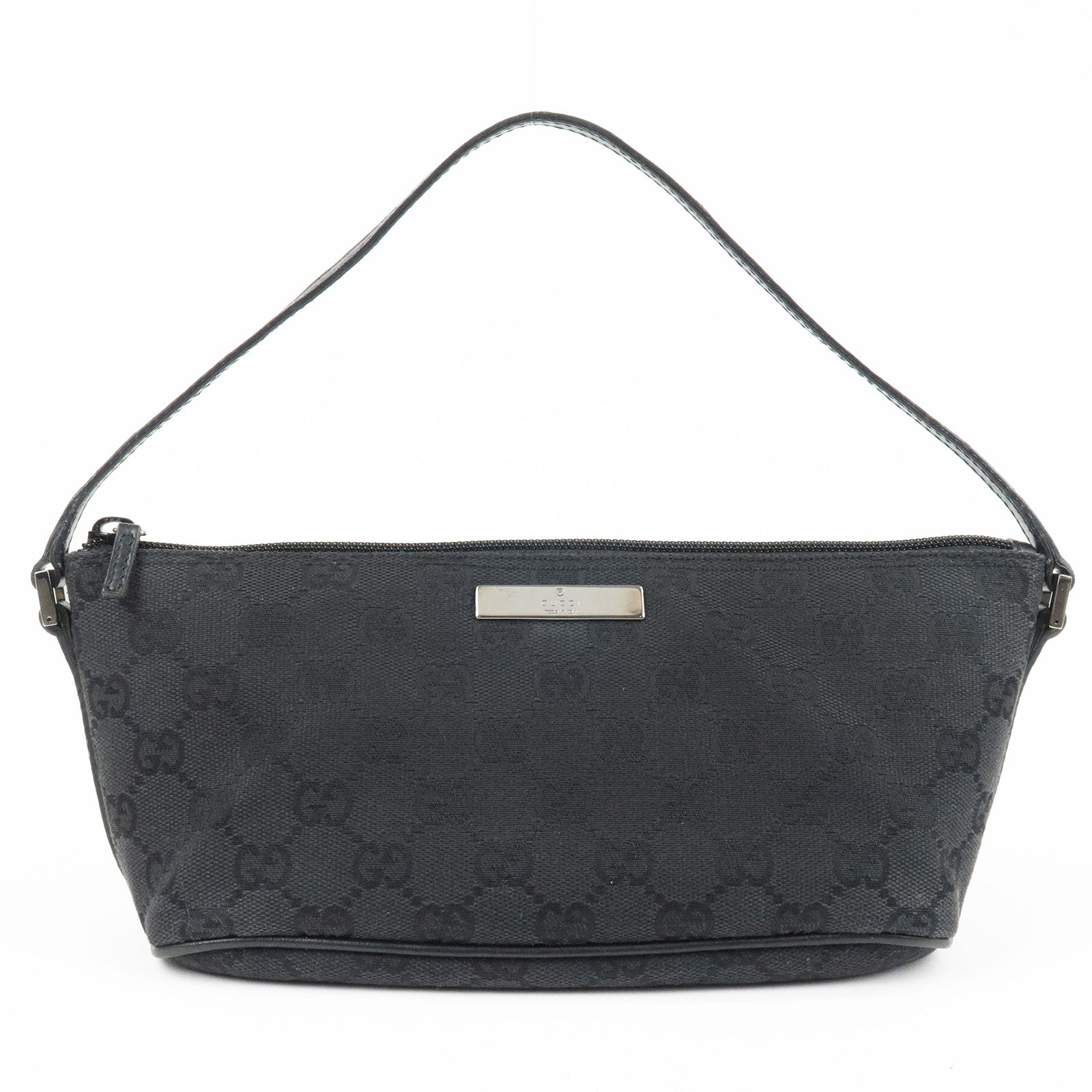 GUCCI-GG-Canvas-Leather-Boat-Bag-Hand-Bag-Black-07198 – dct