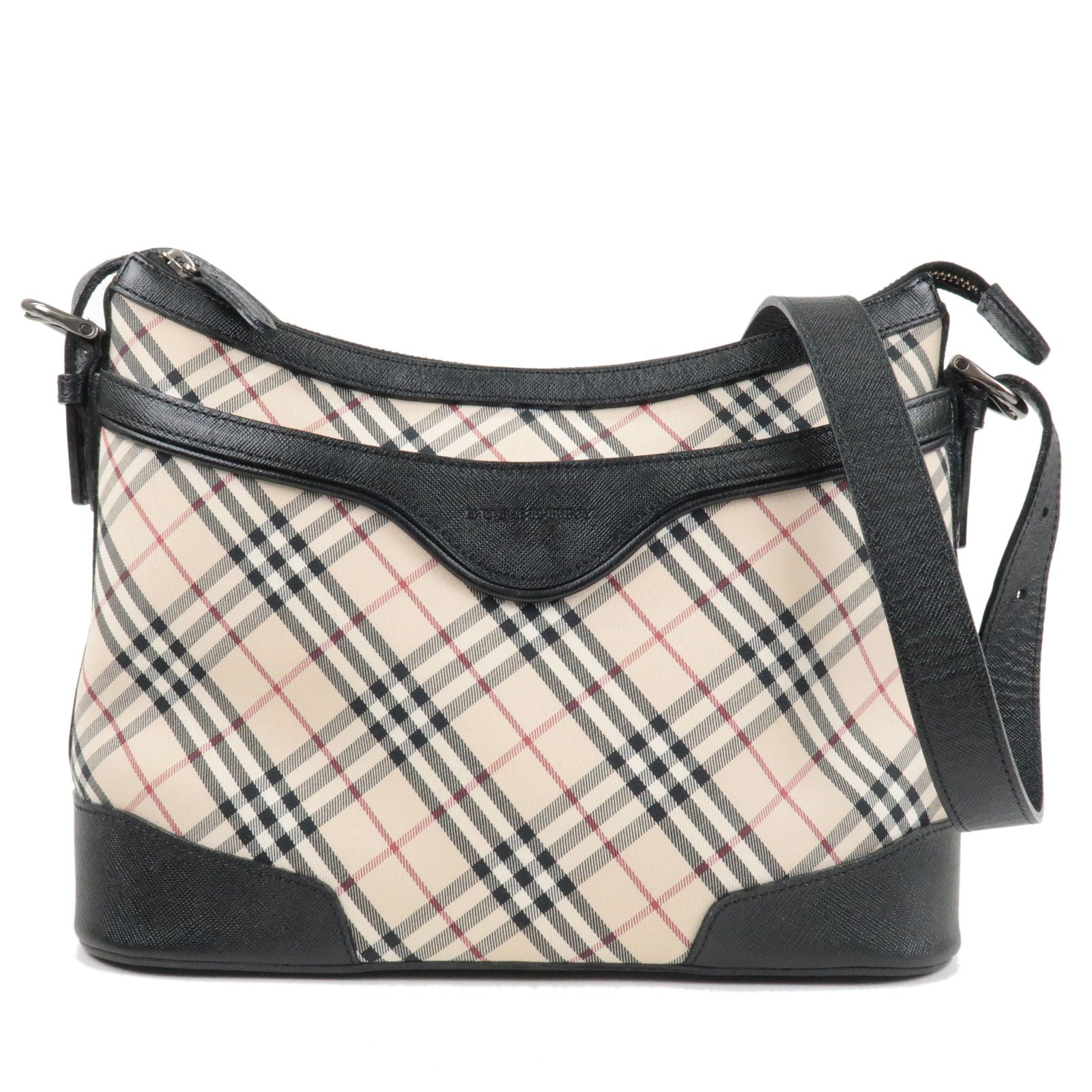 BURBERRY-Nova-Plaid-Canvas-Leather-Shoulder-Bag-Beige-Black