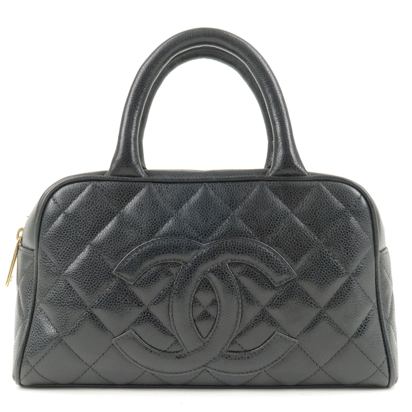 Chanel Vintage Chanel Boston Speedy Black Caviar Leather Handbag +