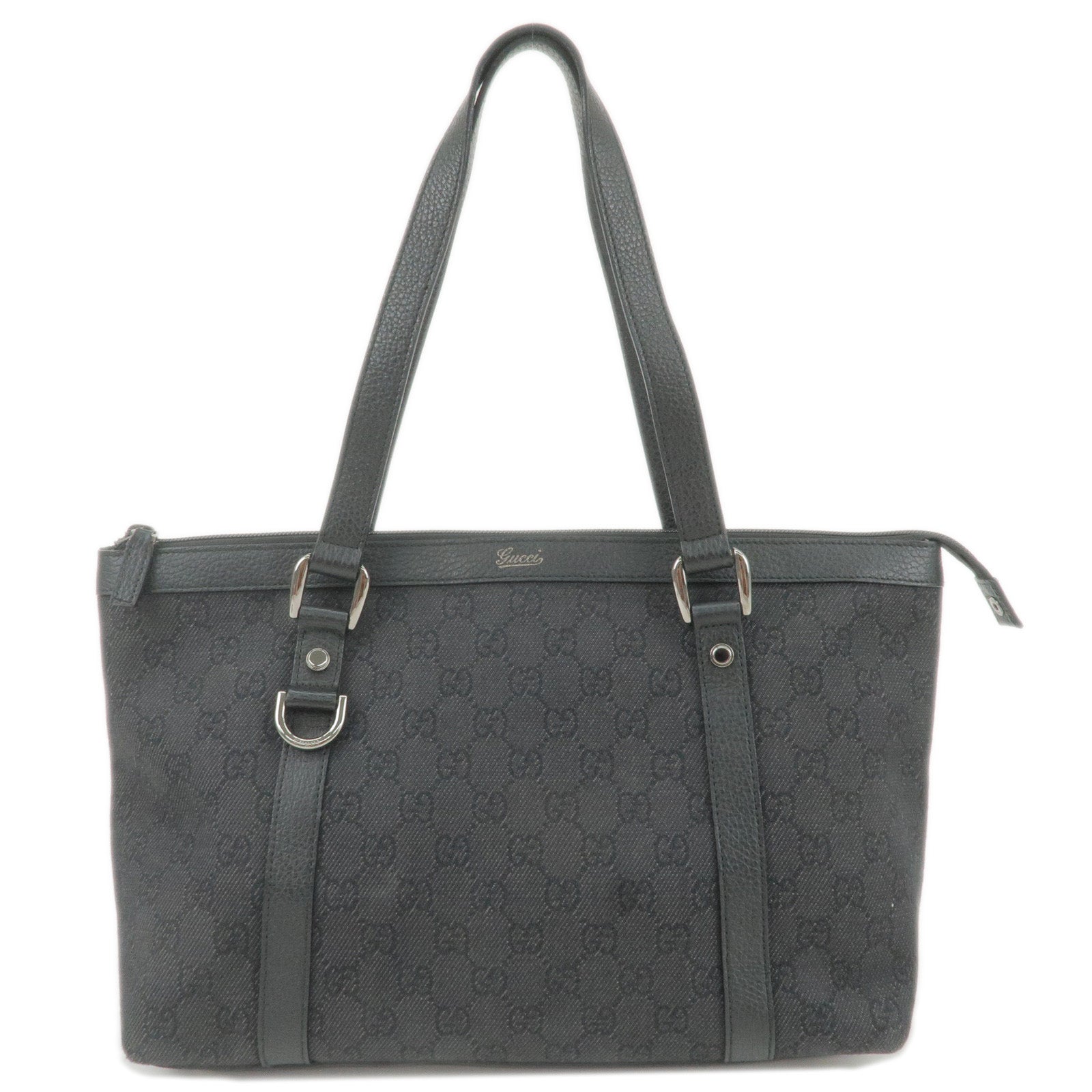 GUCCI-Abbey-GG-Canvas-Leather-Tote-Bag-Hand-Bag-Black-268640 – dct