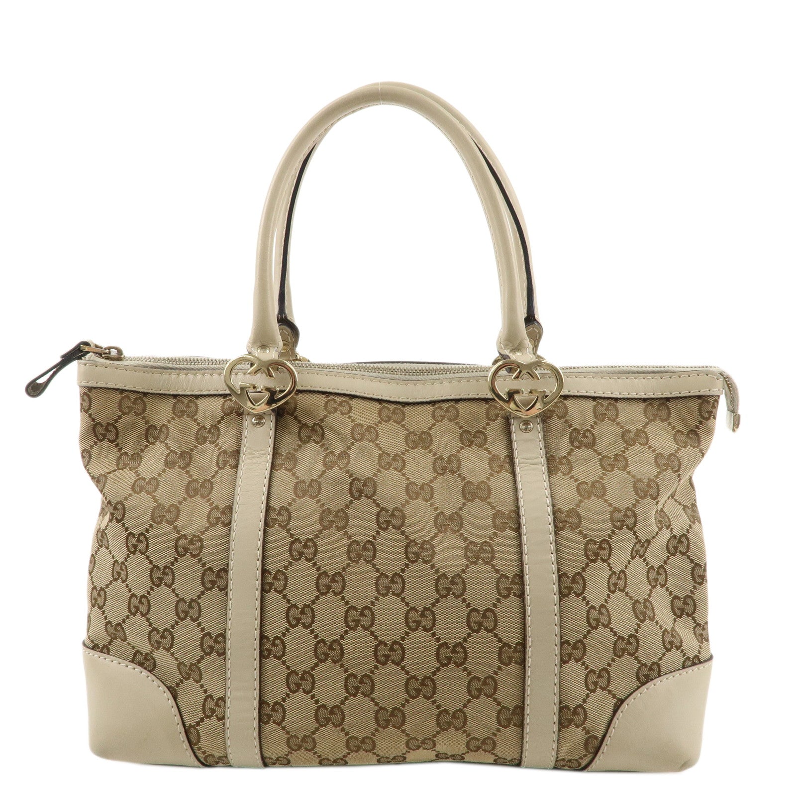 GUCCI outlet GG MONOGRAM CANVAS LEATHER HANDBAG