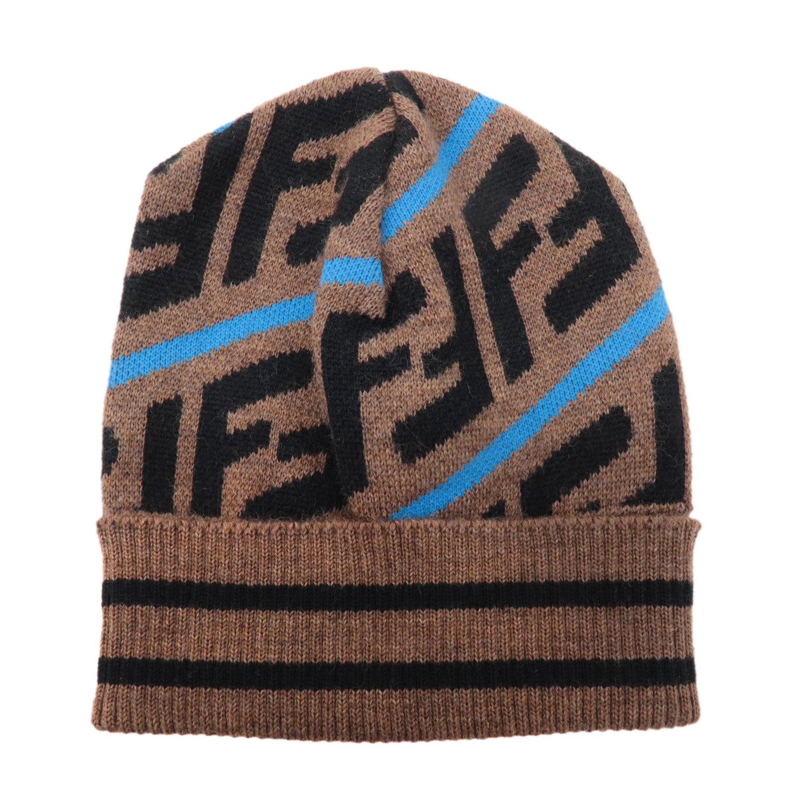 FENDI-Zucca-Cotton-80%-Nylon-20%-Knit-Kids-Beanie-Brown – dct