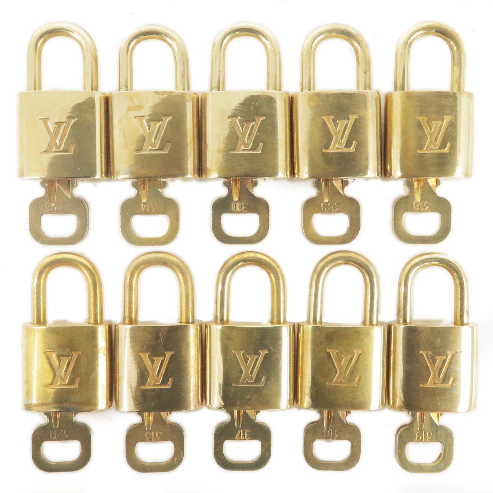 Authentic Louis Vuitton Set of 10 Lock & Key Cadena Key Lock Gold Used  F/S