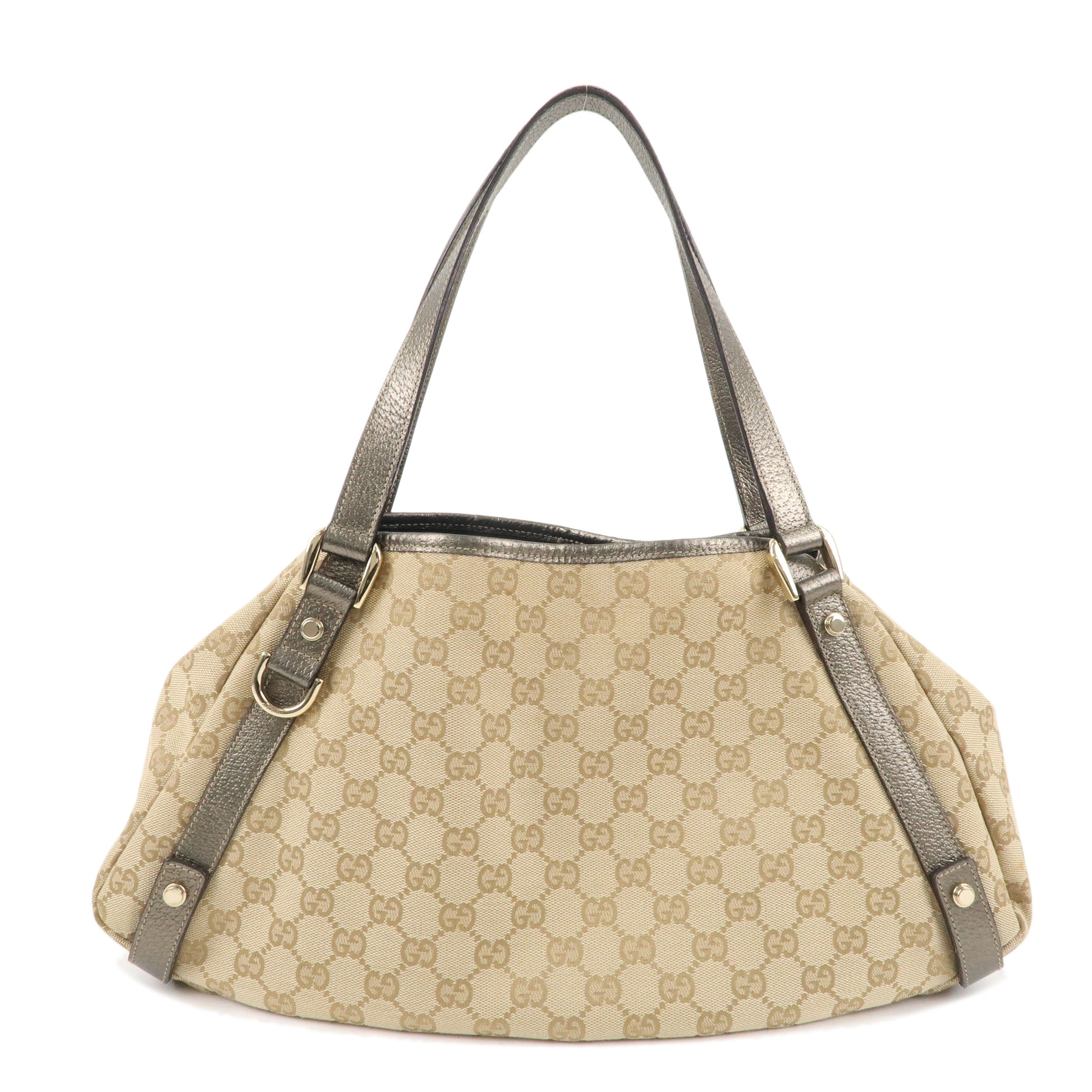 GUCCI-Abbey-GG-Canvas-Leather-Tote-Hand-Bag-Beige-130736