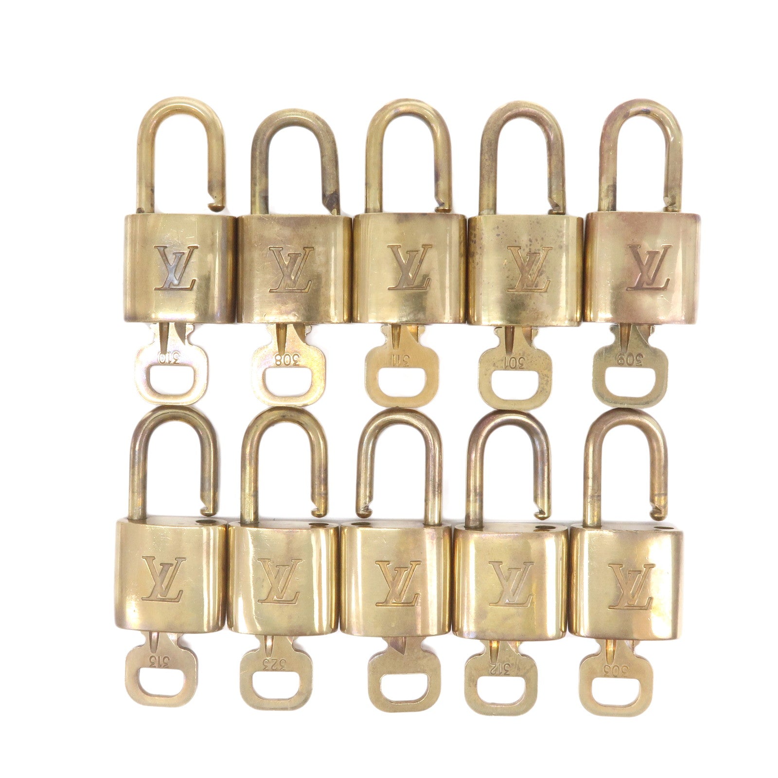 Authentic Louis Vuitton Gold Brass Lock and Key Set 308 