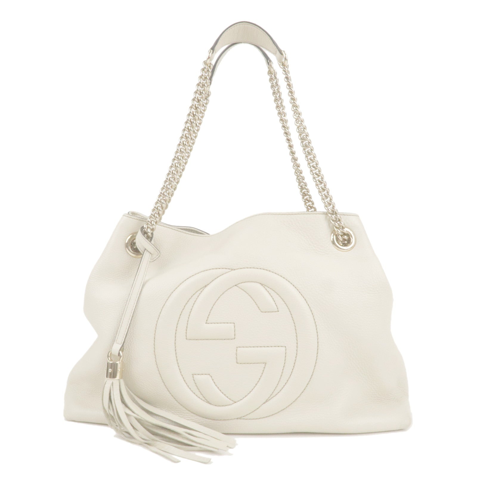 Authentic-GUCCI-SOHO-Leather-Chain-Shoulder-Bag-Tote-Bag-Ivory