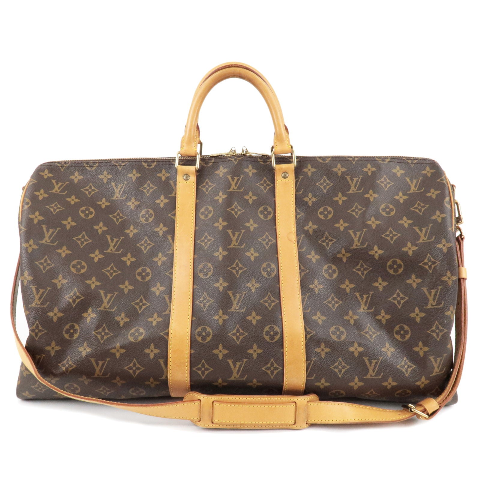 Authentic--Louis-Vuitton-Monogram-Keep-All-55-Boston-Bag-Brown