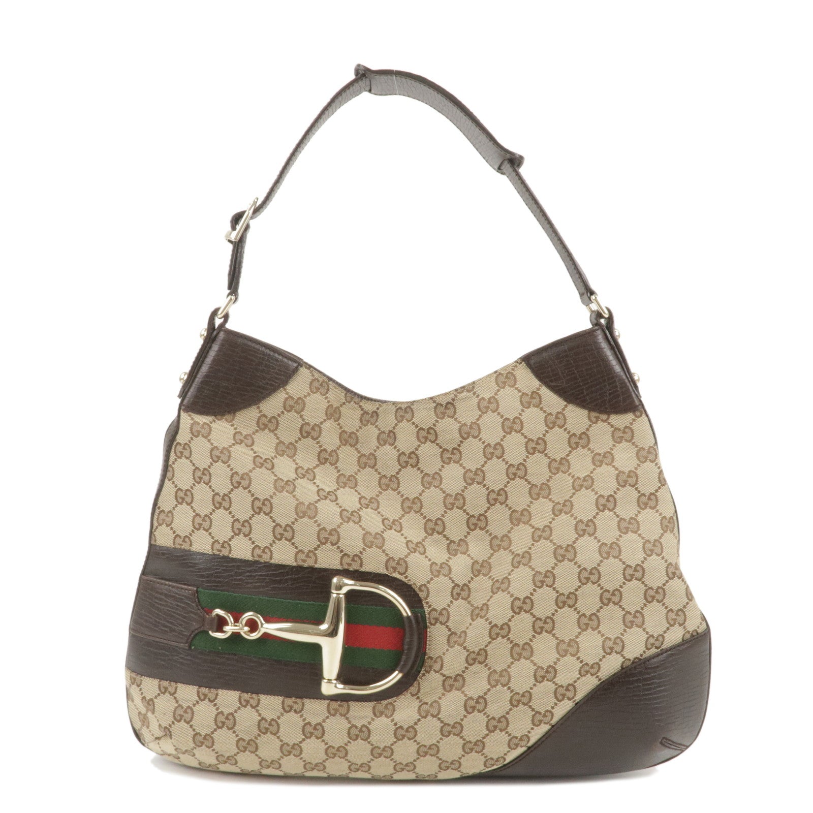 Gucci Horsebit Chain Medium Shoulder Bag, Brown, GG Canvas