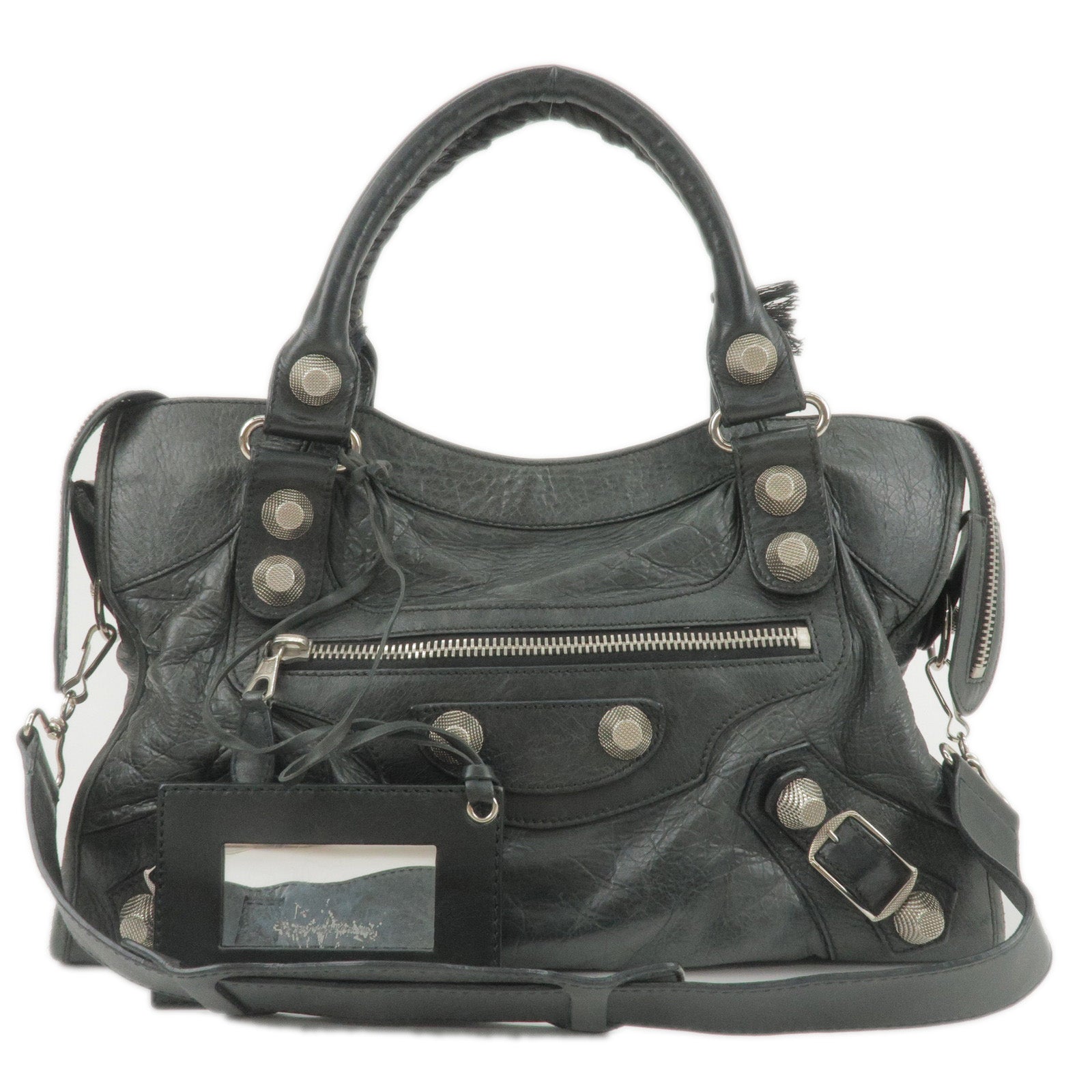 BALENCIAGA-Giant-City-Leather-2Way-Bag-Hand-Bag-Black-173084 dct-ep_vintage luxury Store