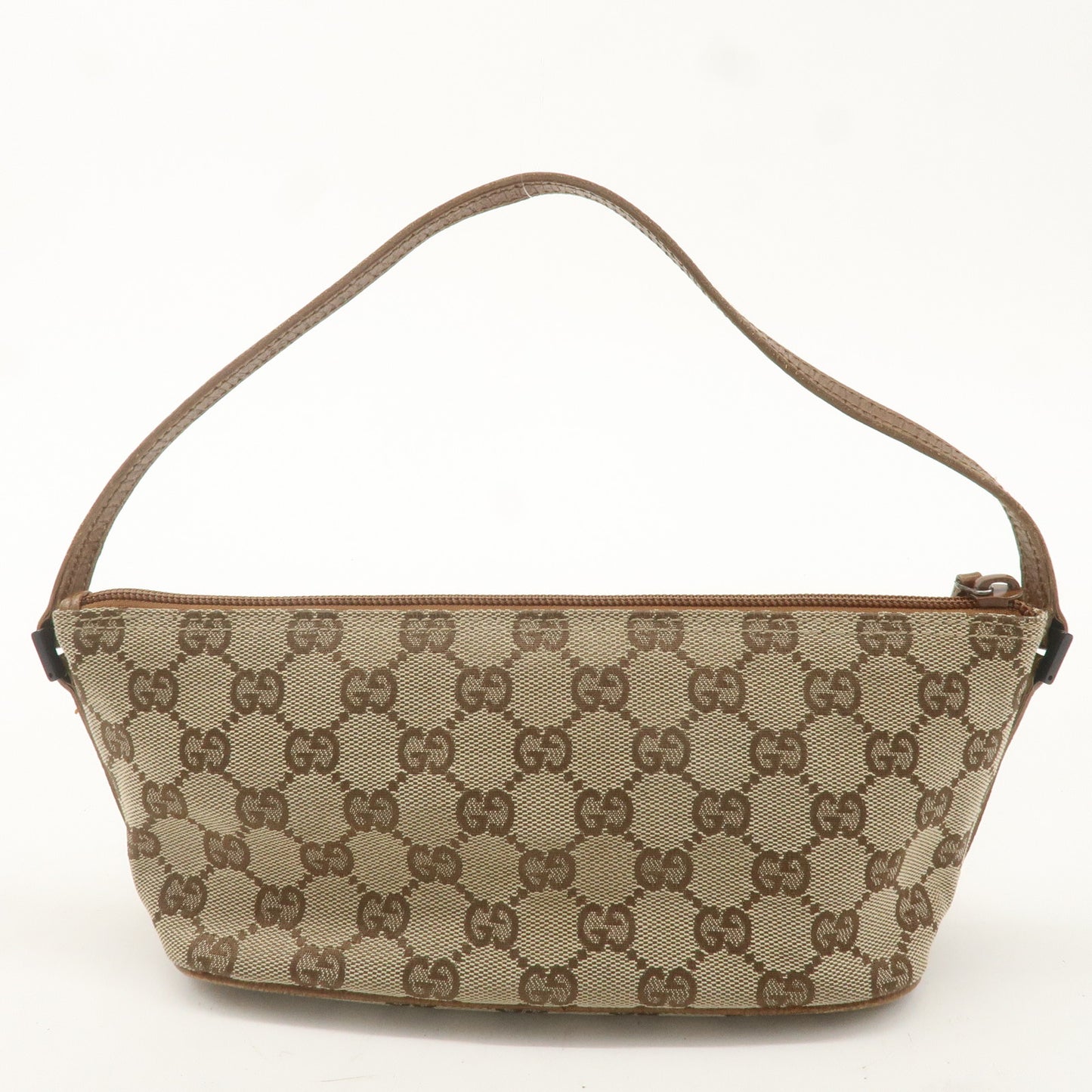 GUCCI GG Canvas Leather Boat Bag Hand Bag Pouch Beige Brown 7198