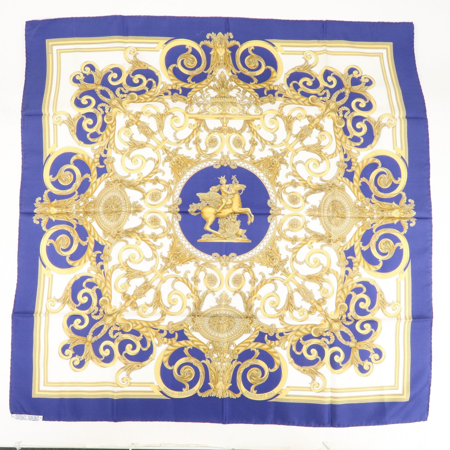 HERMES Carre 90 100% Silk Scarf Les Tuileries Navy White