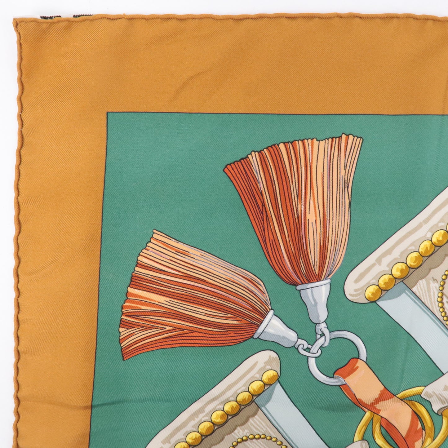 HERMES Carre 90 100% Silk Scarf AUX Champs Green Brown
