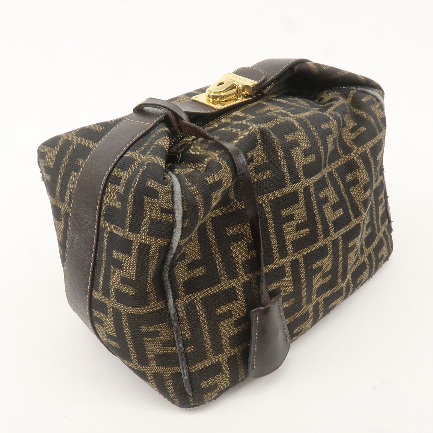 FENDI Zucca Canvas Leather Vanity Bag Khaki Black Brown