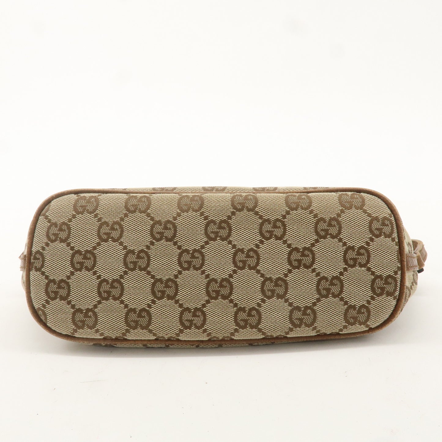 GUCCI GG Canvas Leather Boat Bag Hand Bag Pouch Beige Brown 7198