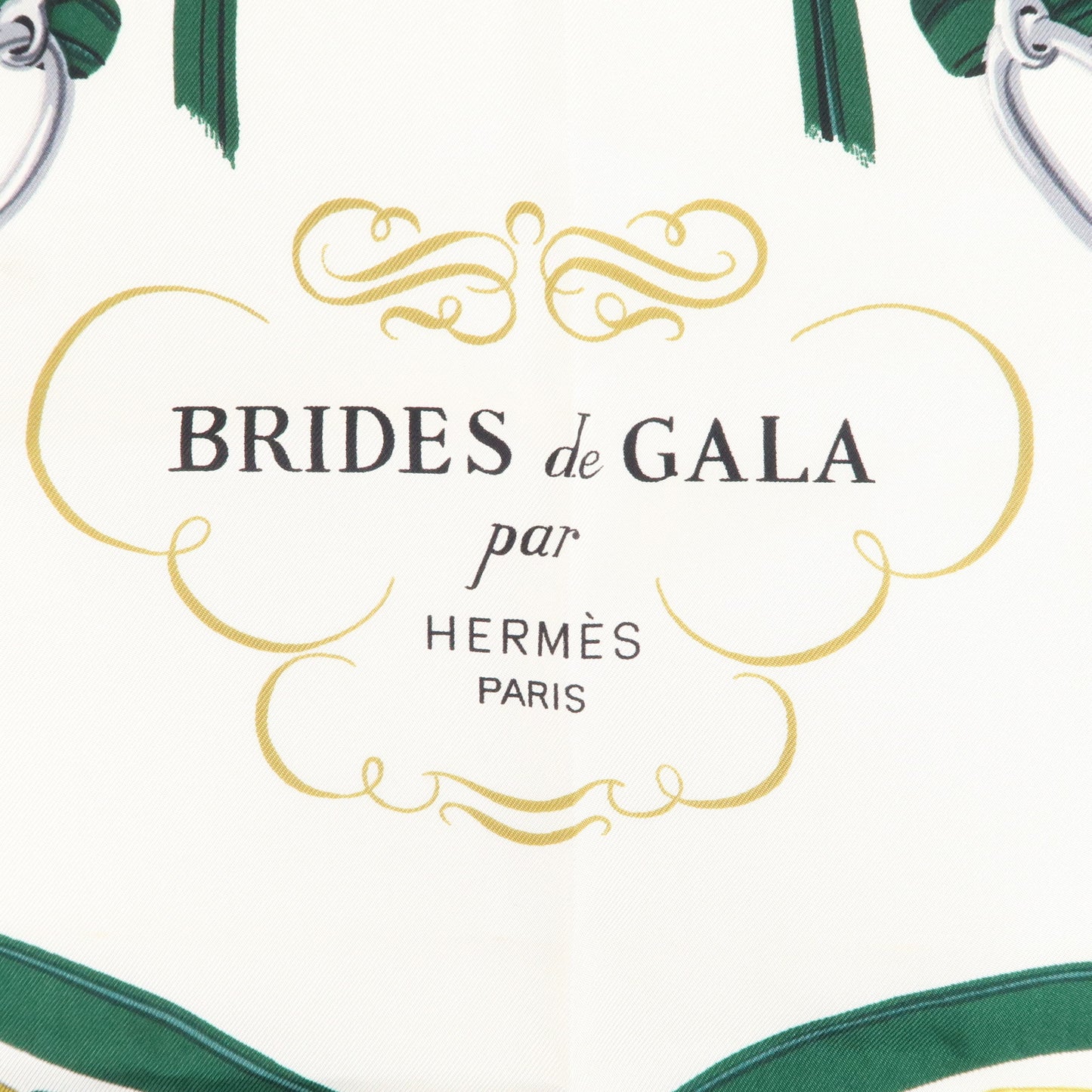 HERMES Carre 90 Silk 100% Scarf BRIDES de GALA Green White