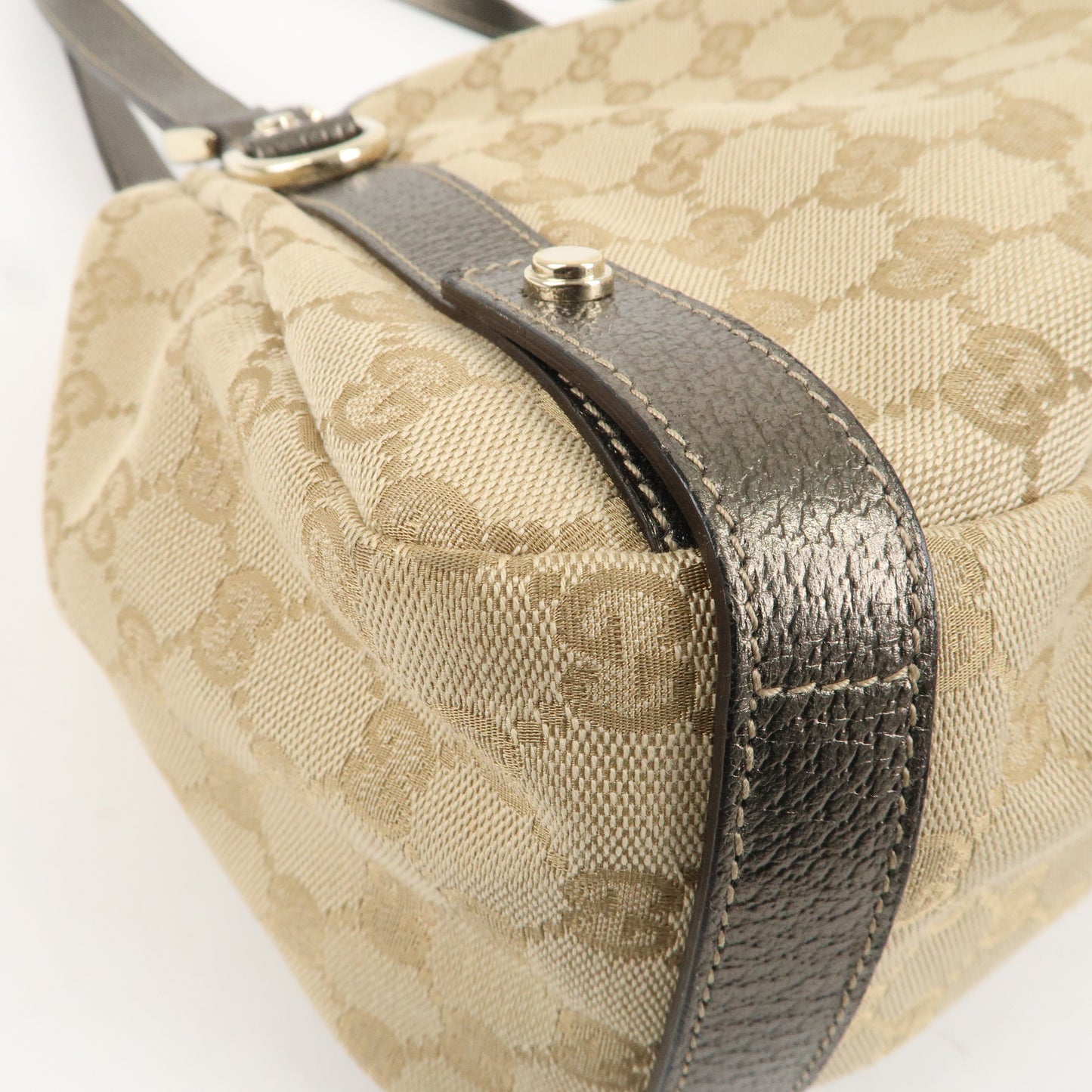 GUCCI Abbey GG Canvas Leather Tote Hand Bag Beige 130736