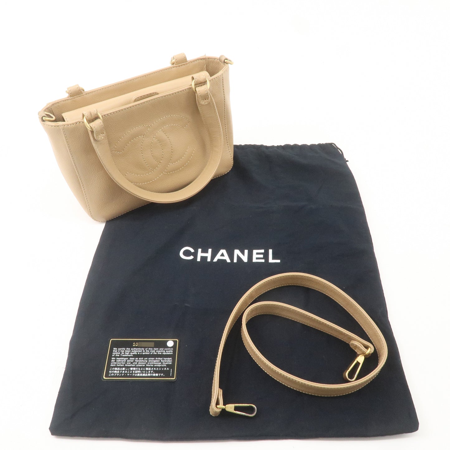 CHANEL Coco Mark Caviar Skin 2Way Shoulder Bag Hand Bag Beige