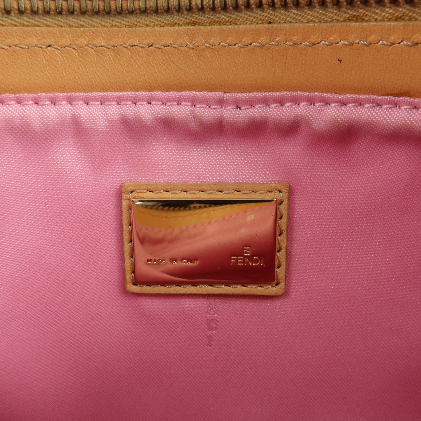 FENDI Zucchino Canvas Leather Shoulder Bag Hand Bag Pink RedUsed F/S