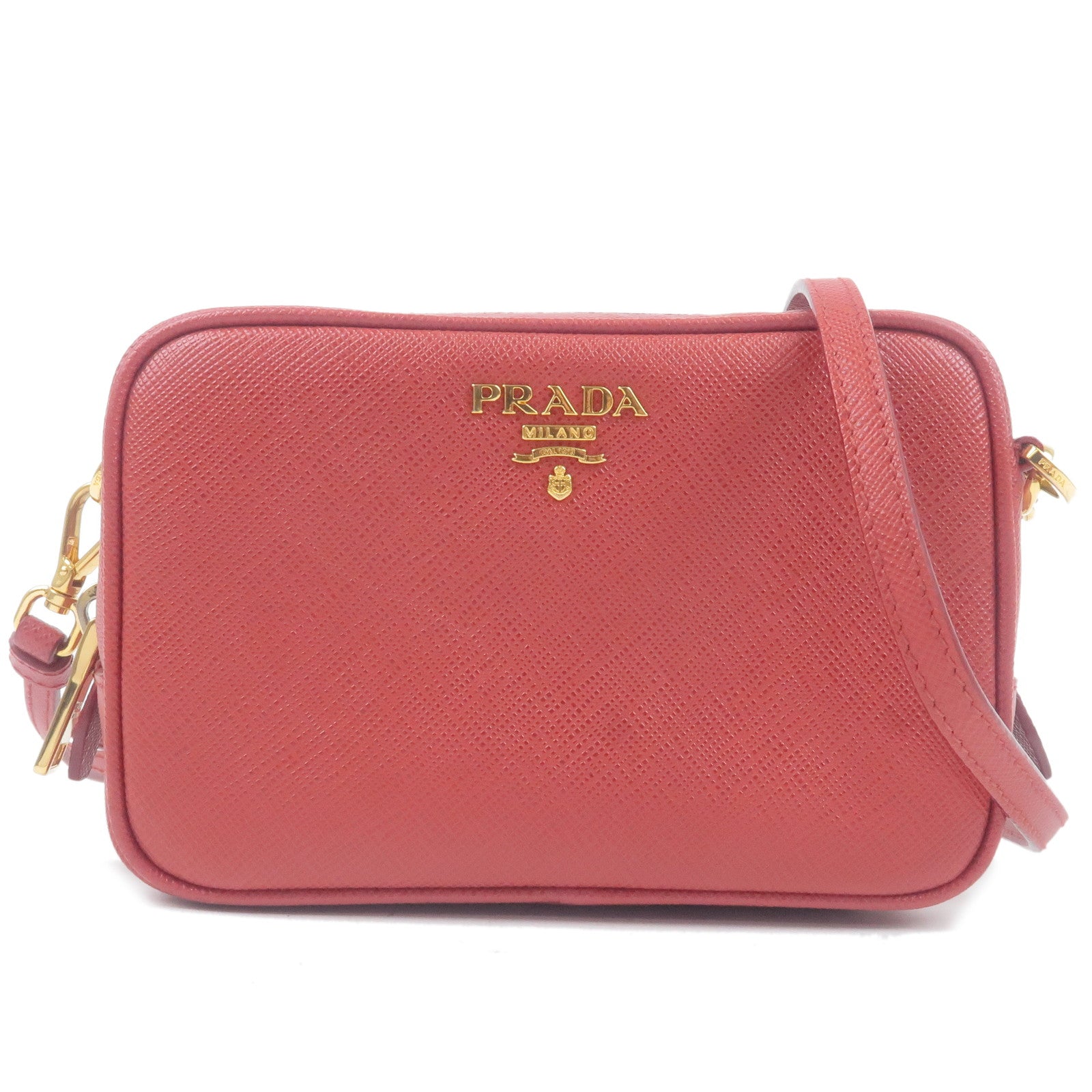 Prada Logo Saffiano Leather Shoulder Bag In Red