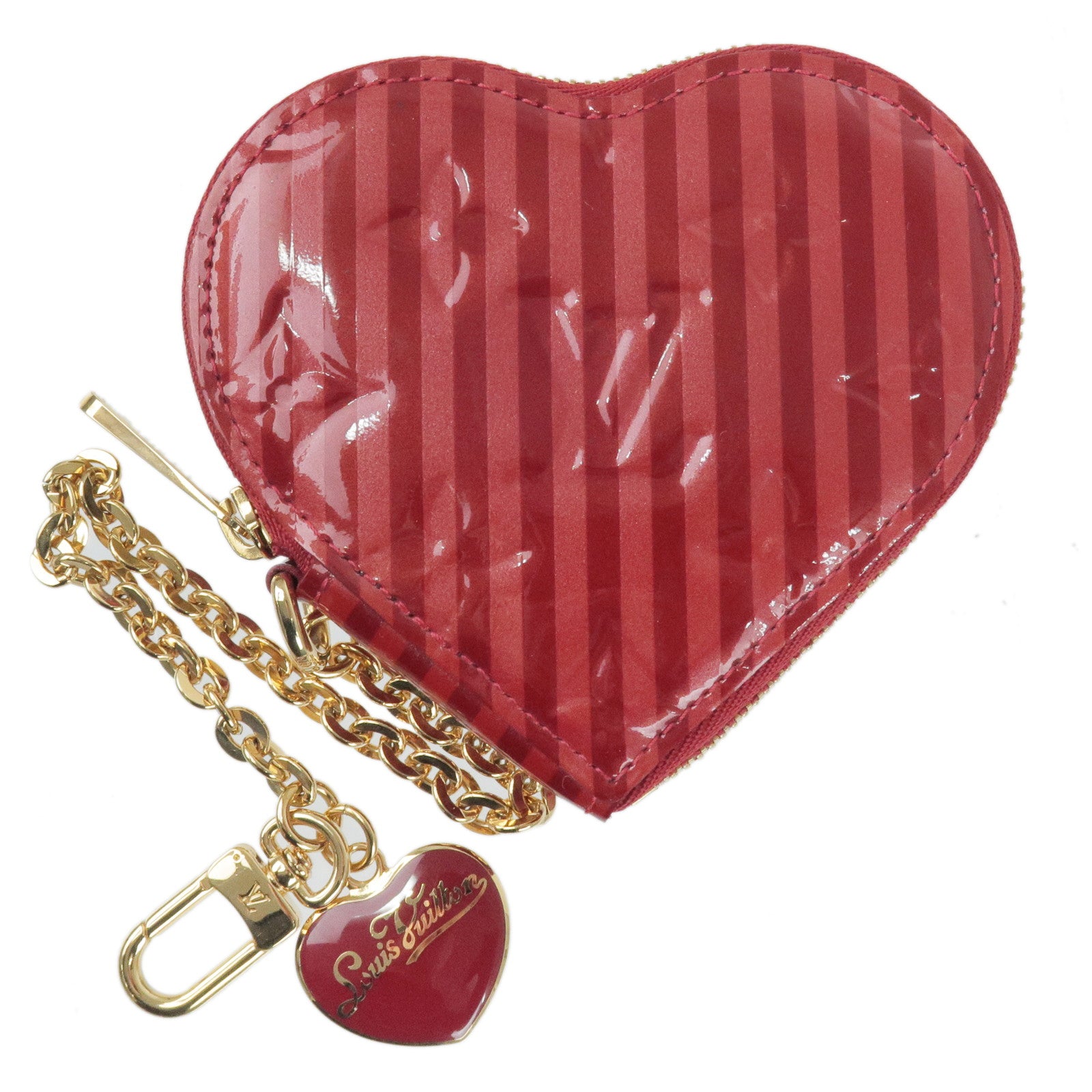 Louis Vuitton Red Pomme d'Amour Monogram Rayures Vernis Heart Coin