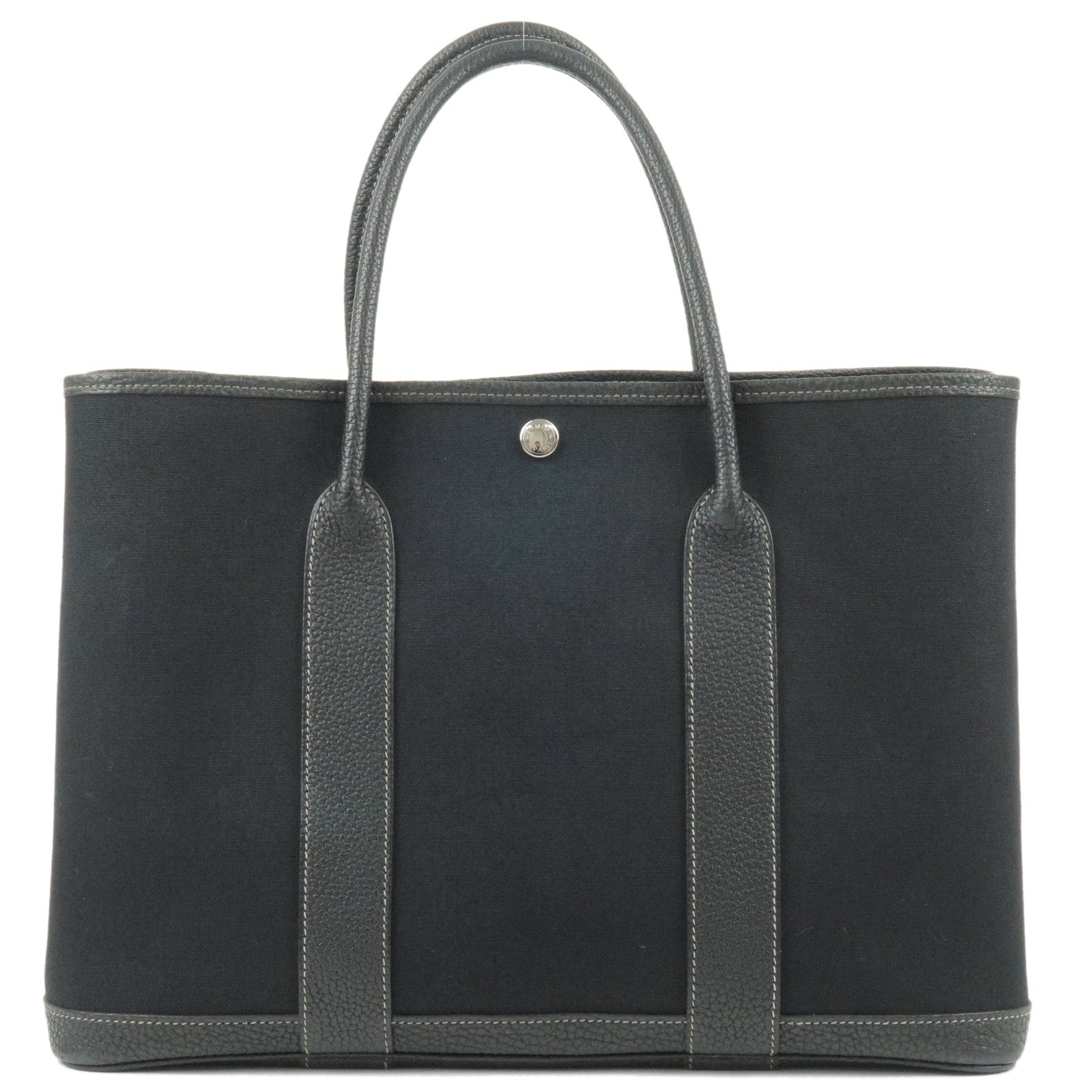 Hermes Garden Party Toile Leather Tote Bag Black/Beige