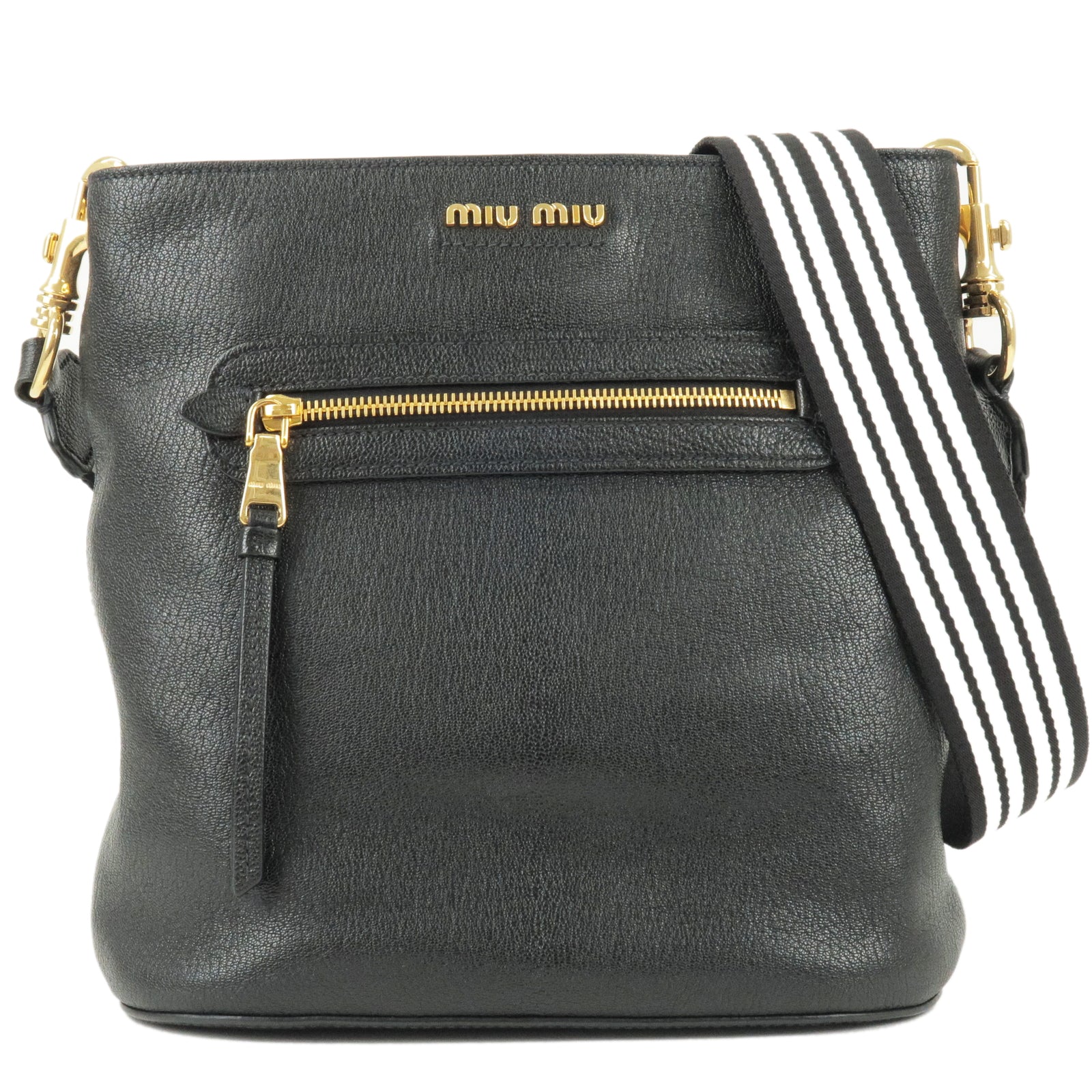 MIU-MIU-Logo-Leather-Shoulder-Bag-Hand-Bag-NERO-Black-5BE026 – dct
