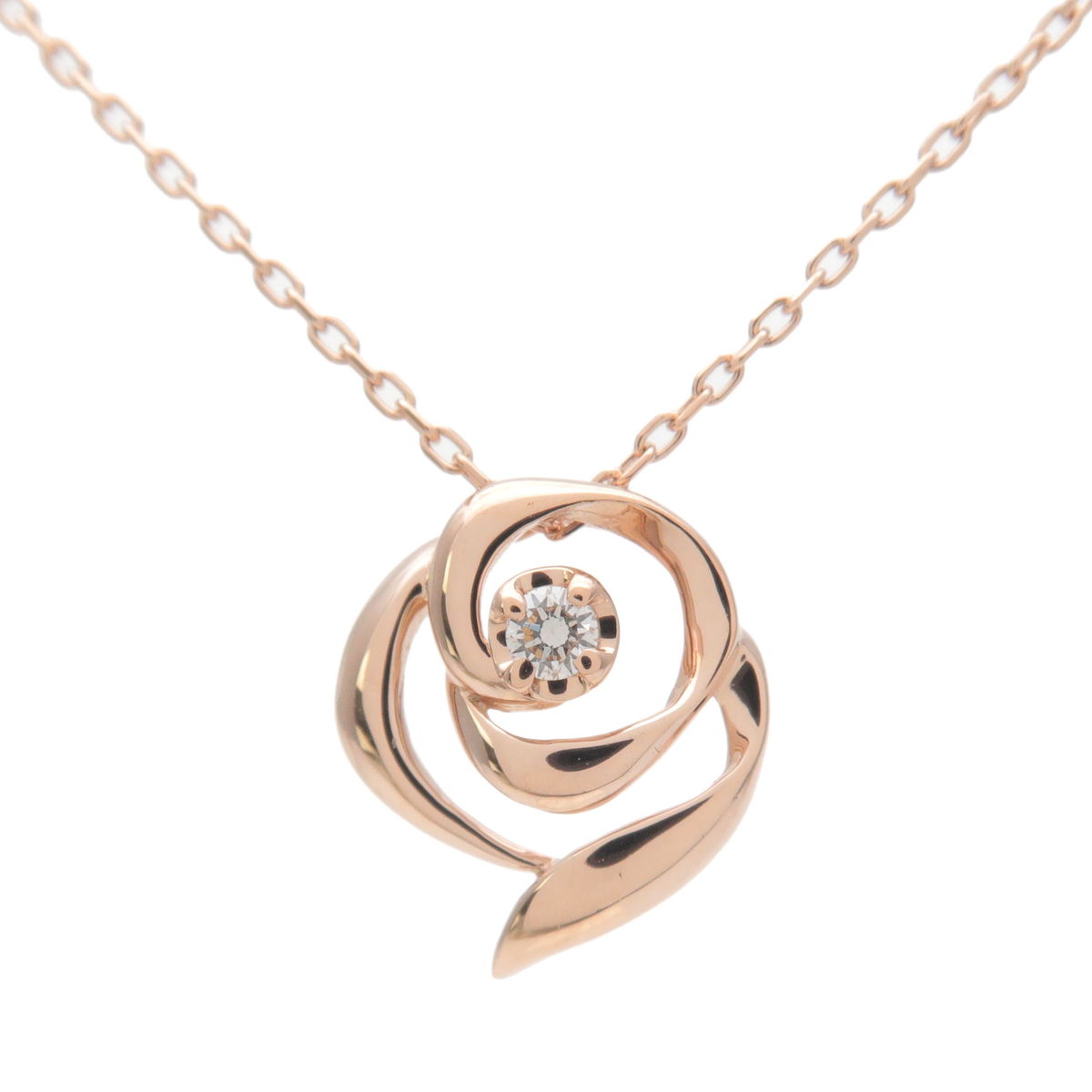 VENDOME-AOYAMA-Flower-Motif-1P-Diamond-Necklace-K18-750-Rose-Gold
