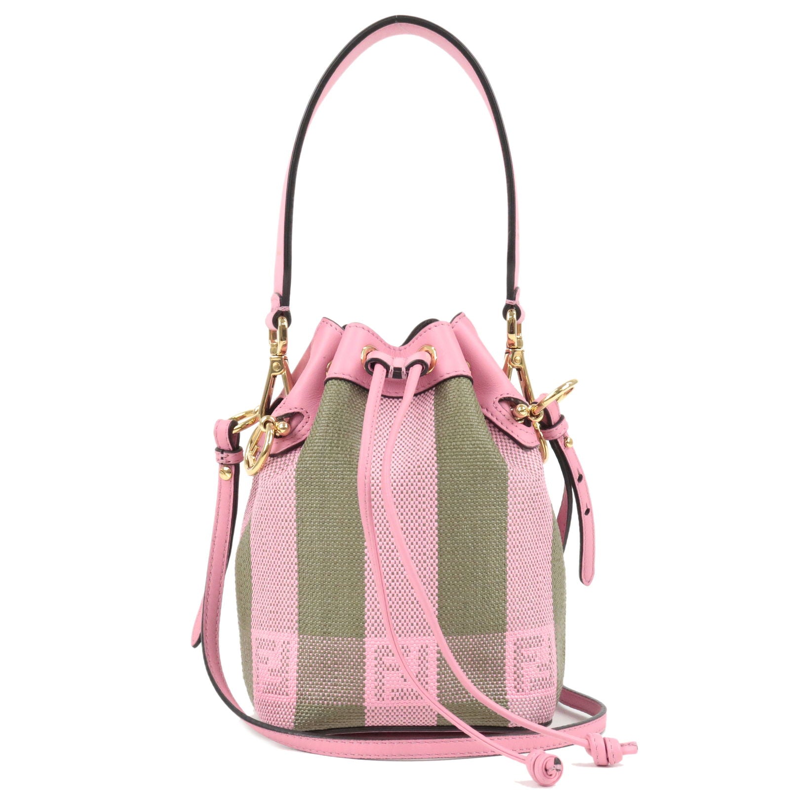 FENDI Pequin Raffia Leather Montresor Mini Bag Pink 8BS010 dct