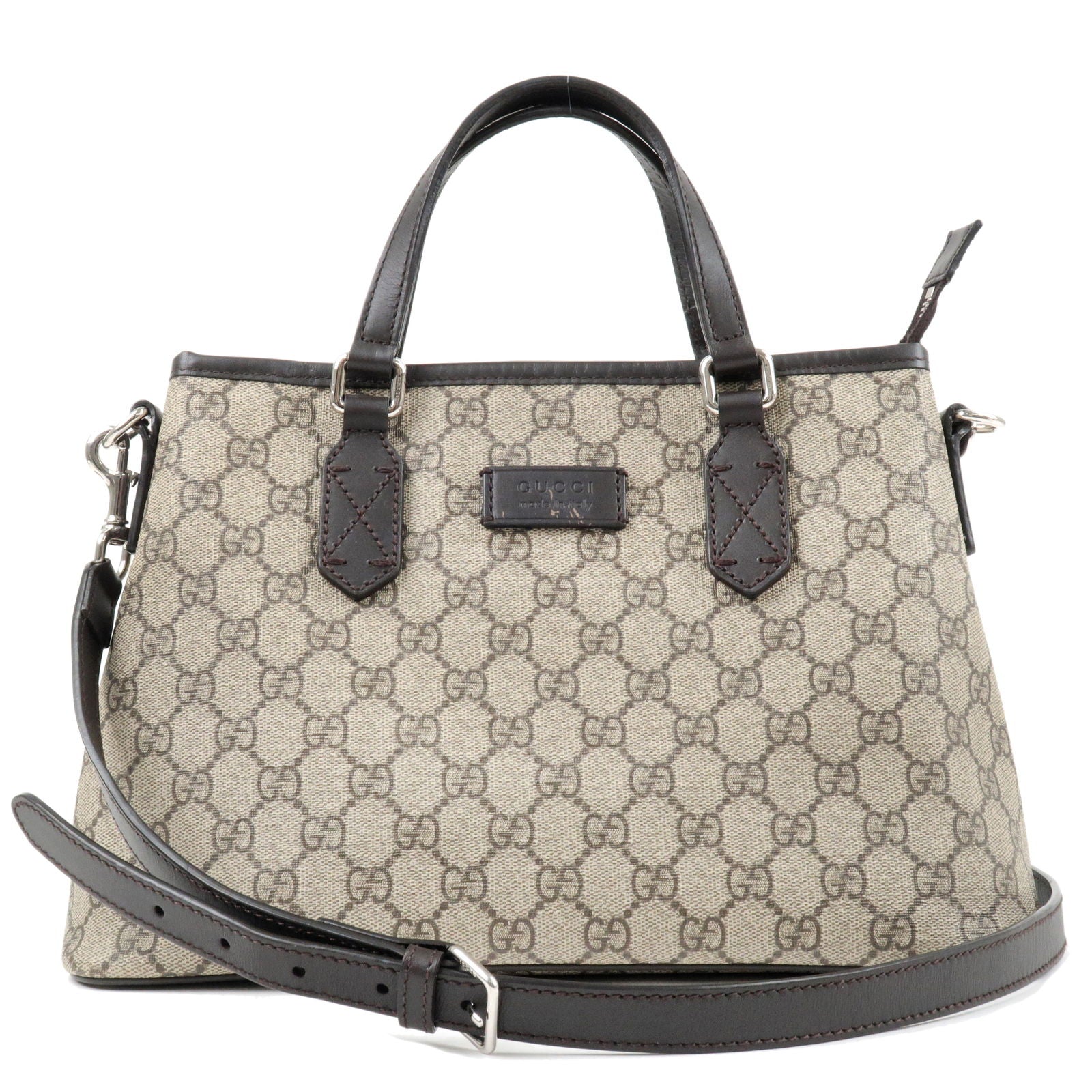 GUCCI-GG-Supreme-Leather-2Way-Bag-Hand-Bag-Beige-Brown-429019