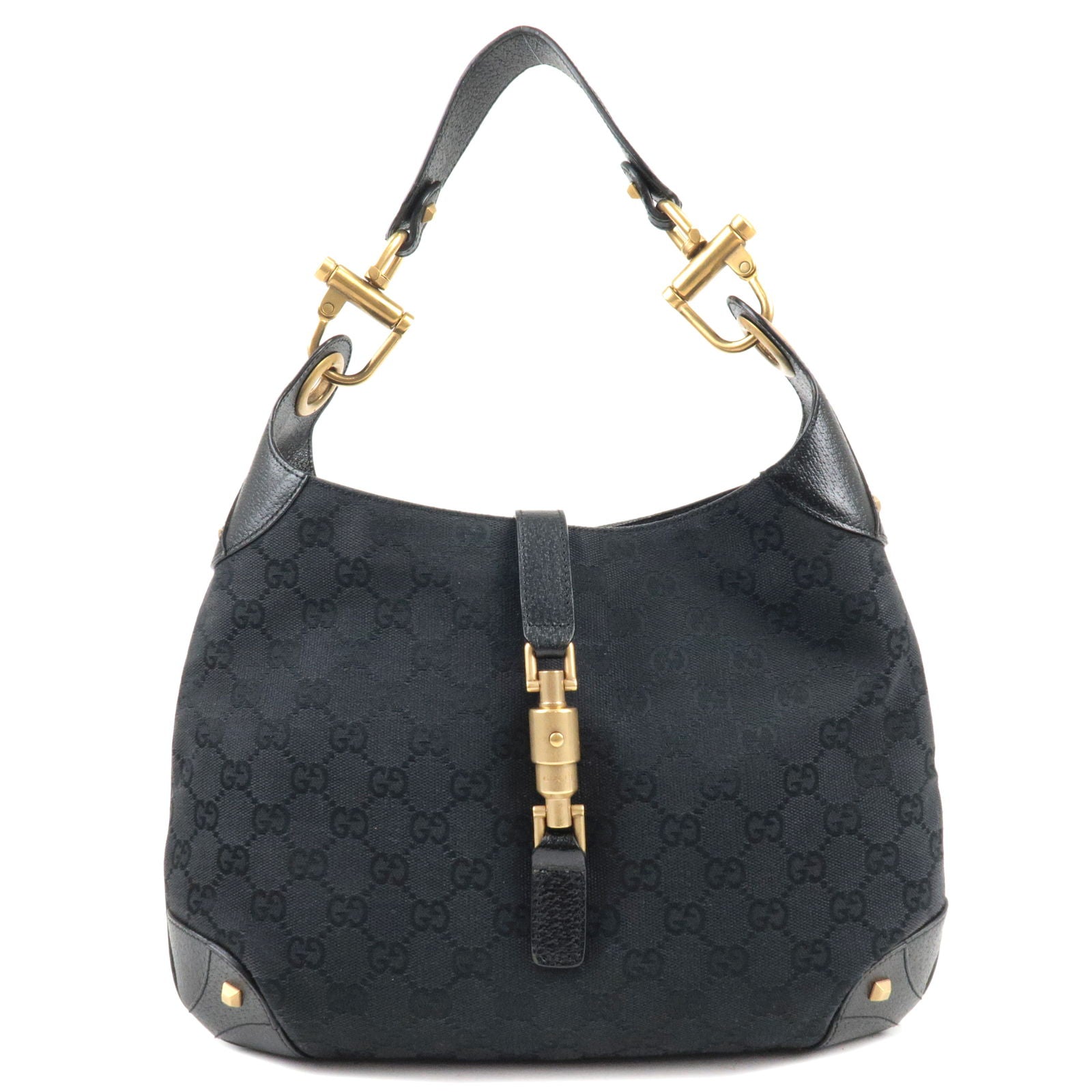 Gucci Jackie Black GG Monogram Canvas Leather Shoulder Bag