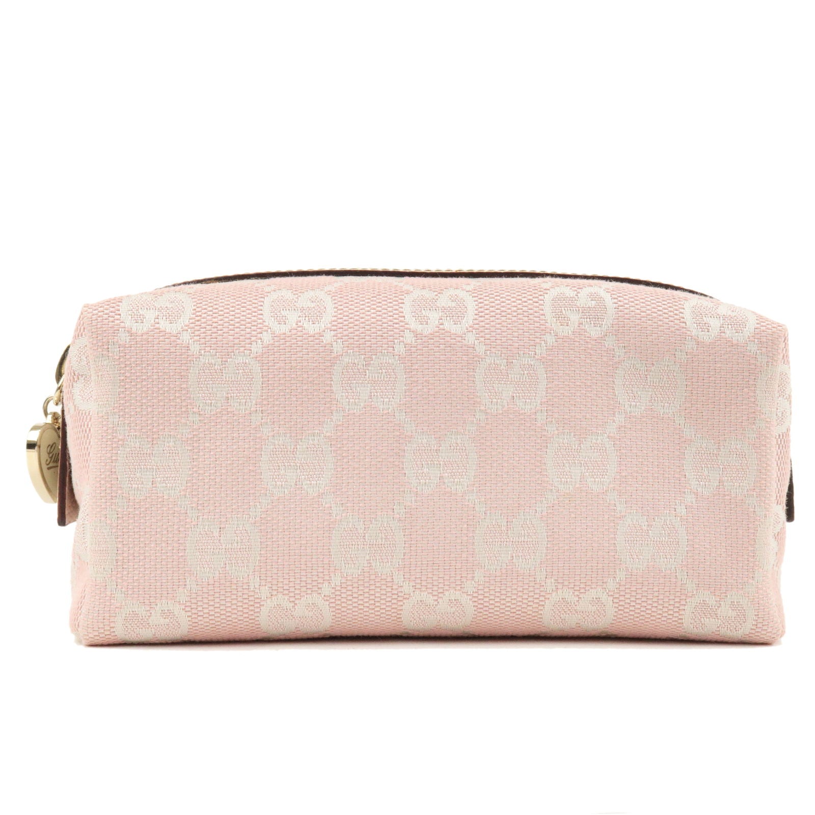 Auth GUCCI Pouch Cosmetic Bag Pink Ivory GG Canvas Leather 153228 Used