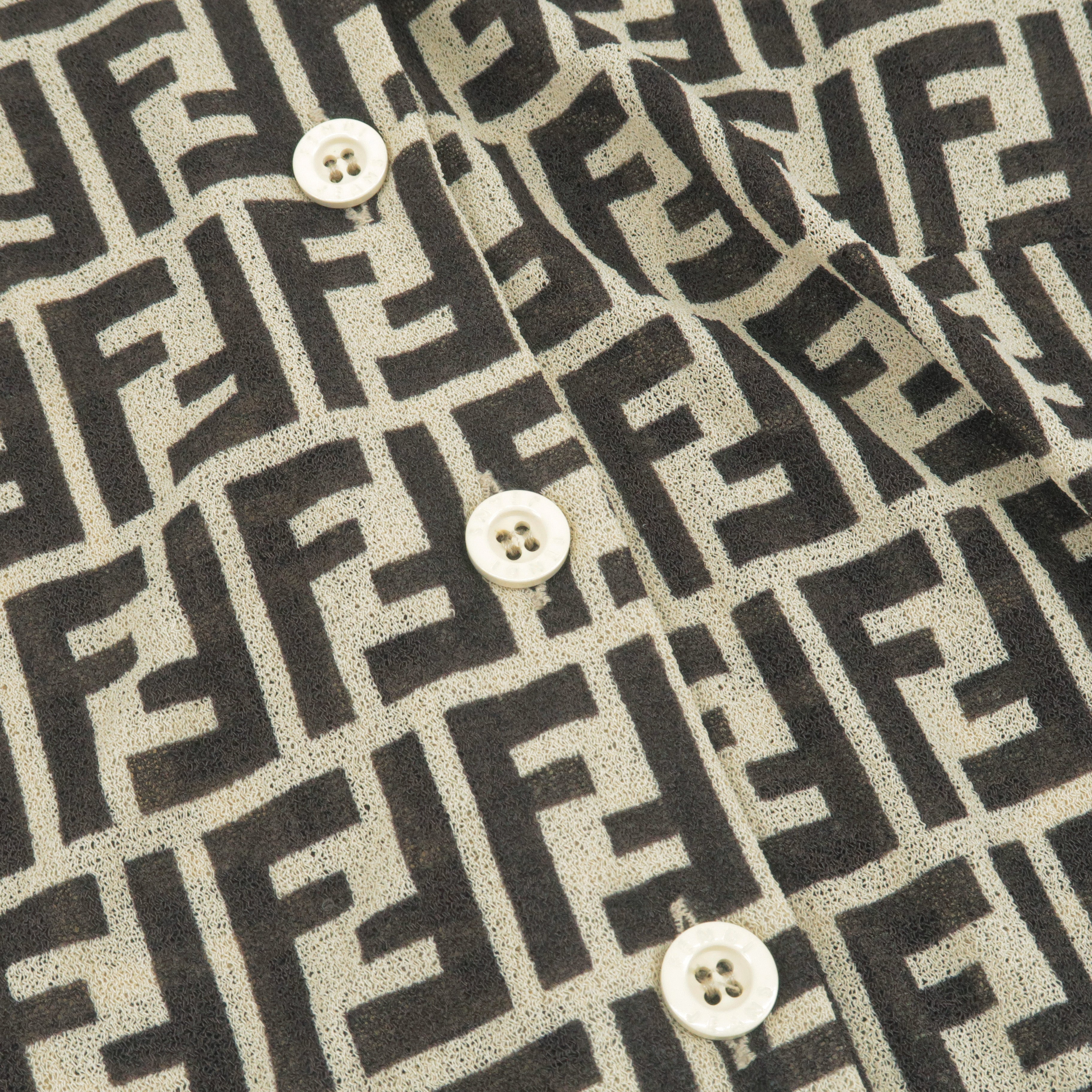 FENDI Zucca 100% Polyester See-through Shirt Size I42 Beige Brown Used