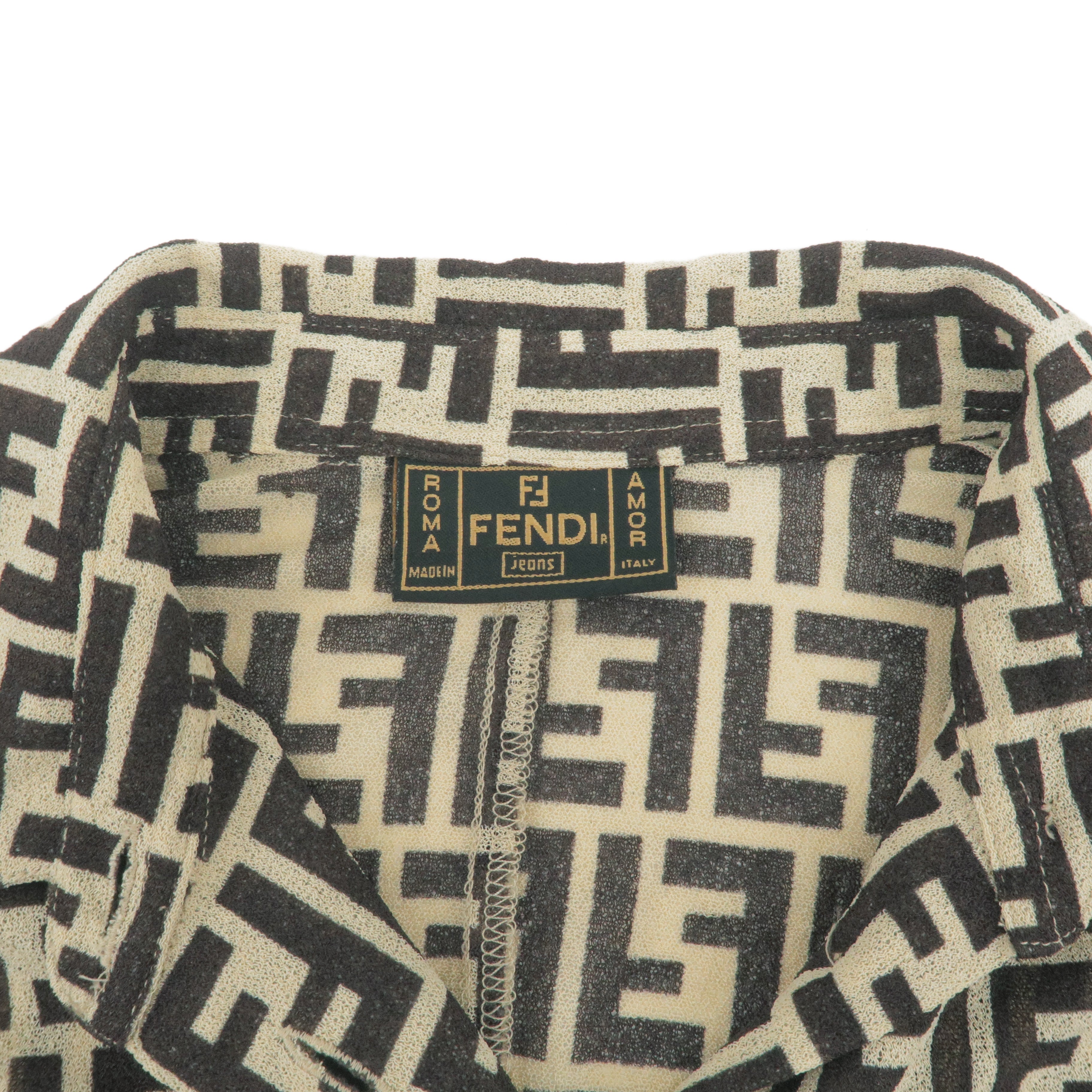 FENDI Zucca 100% Polyester See-through Shirt Size I42 Beige Brown Used